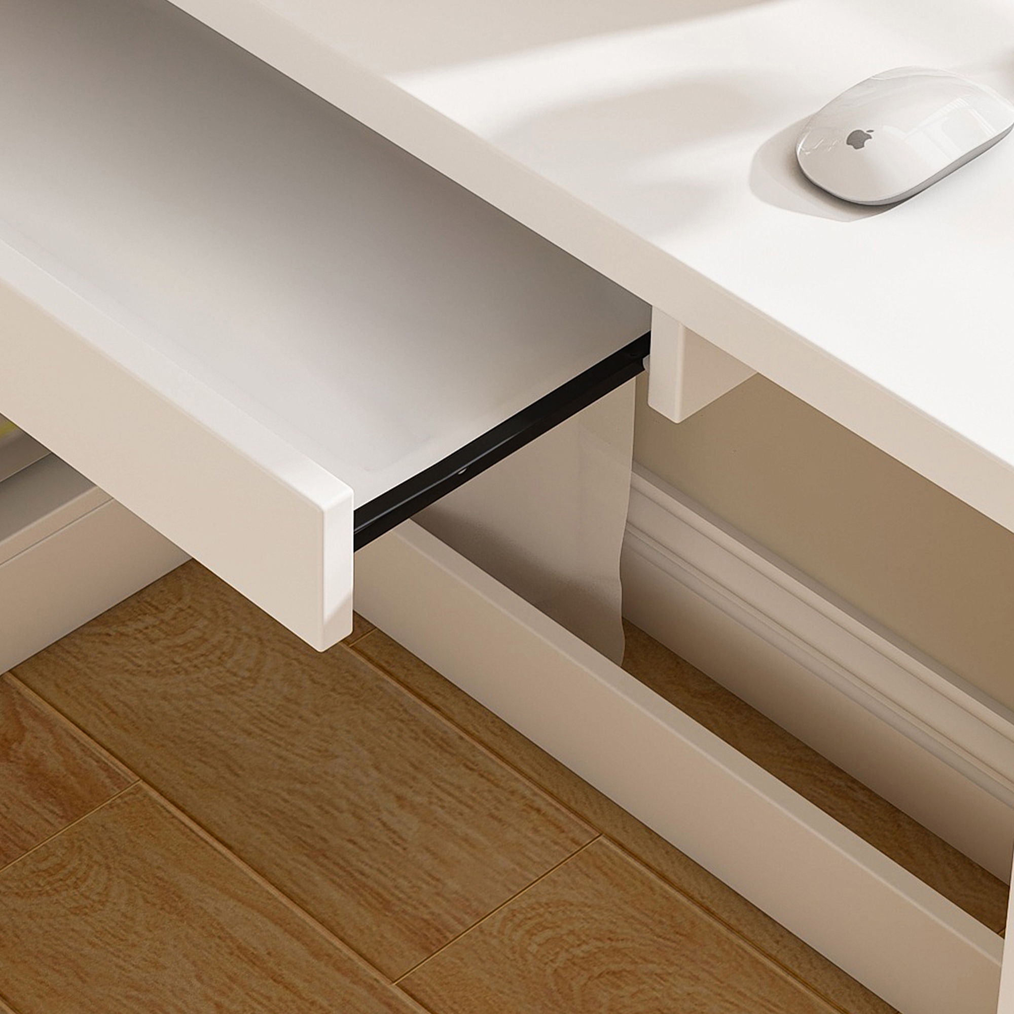 L-Shaped Computer Desk With Glass Cabinets, Built In LED Lights, USB Charging Ports