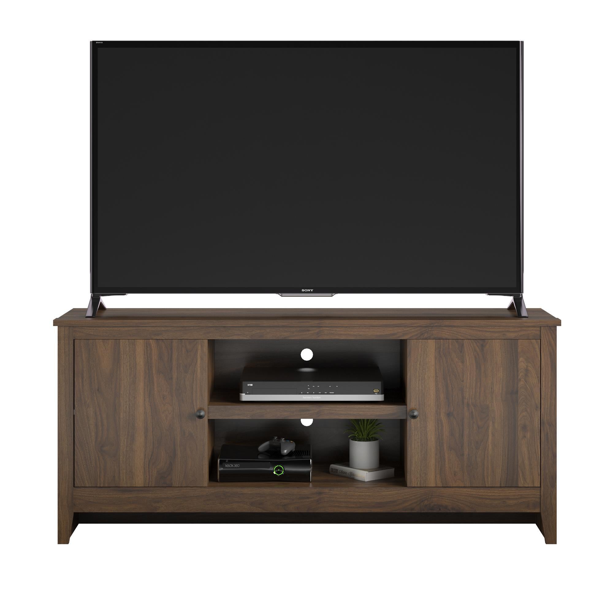 TV Stand For TVs Up To 65" With Open Shelves And Storage Cabinets - Walnut