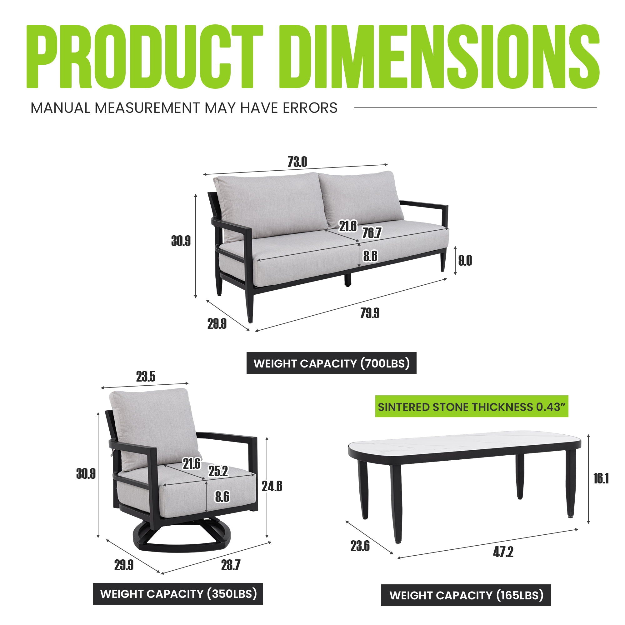 Outdoor Conversation Set With Chairs, Bench Sofa, Tables, Sunbrella Cushions