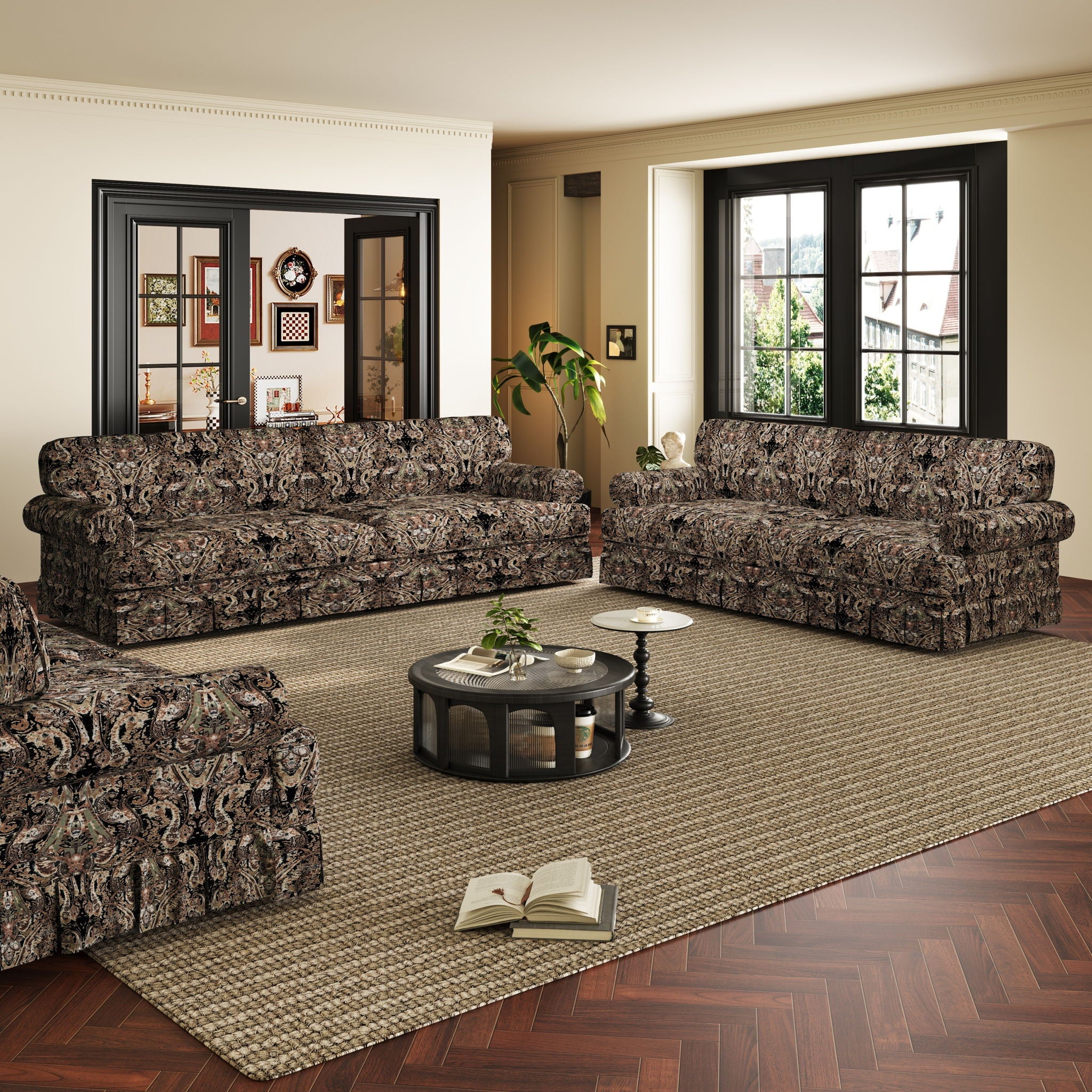 Luxuriously Comfortable Cloud Couch Sofa With Elegant Rolled Arms & Pleated Skirt Design