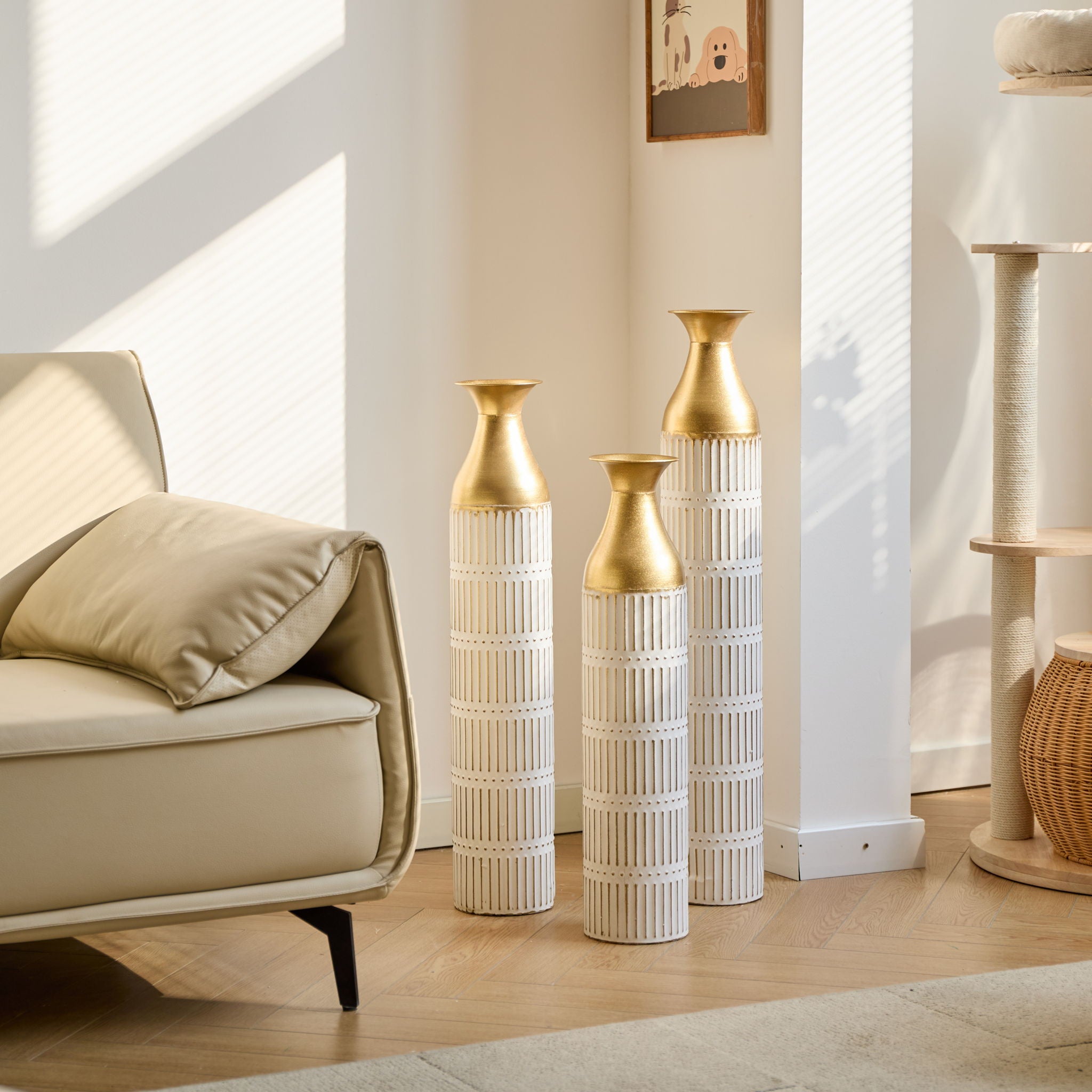 Floor Metal Vases Decorated White Metal Vases (Set of 3) Gorgeous Home Decoration Large Glazed Metal Vases - White