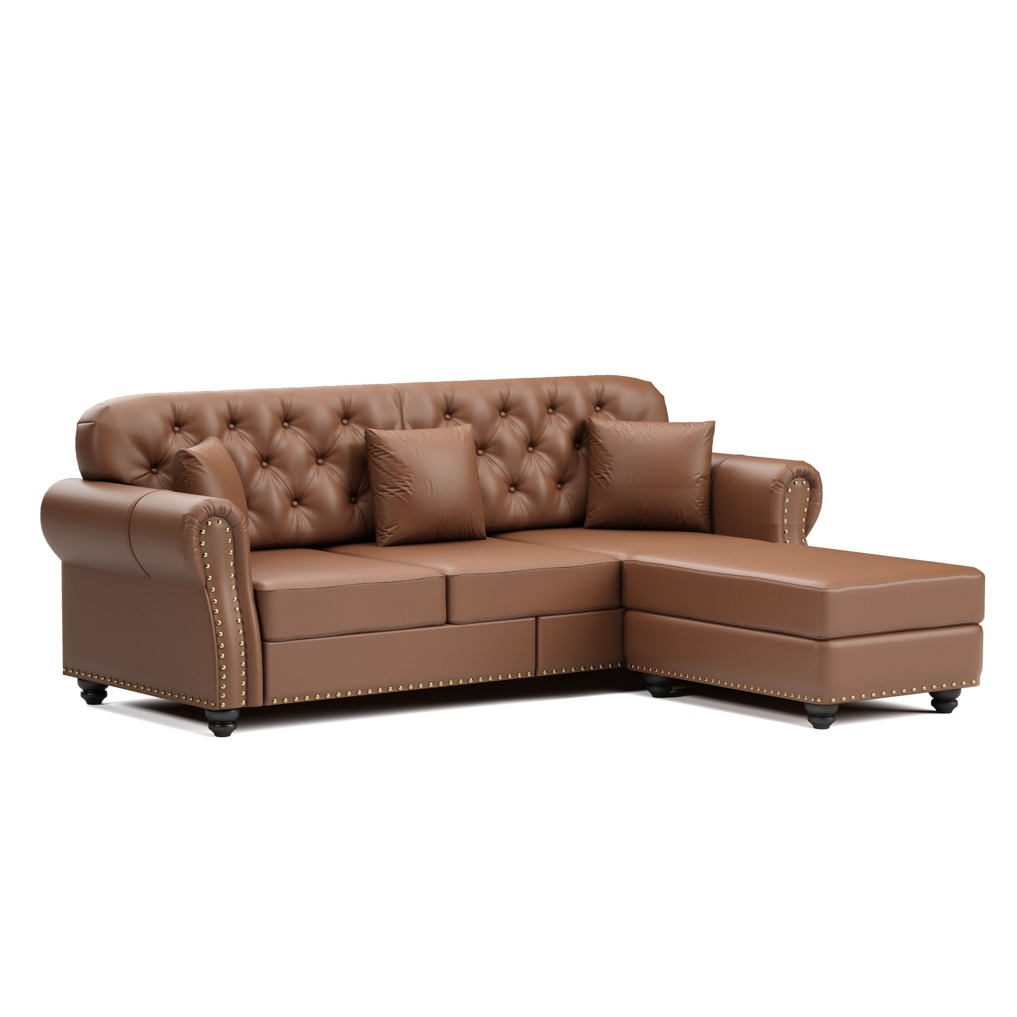 Upholstered Sofa With Nailhead Trim, Rolled Armrests With Ottoman