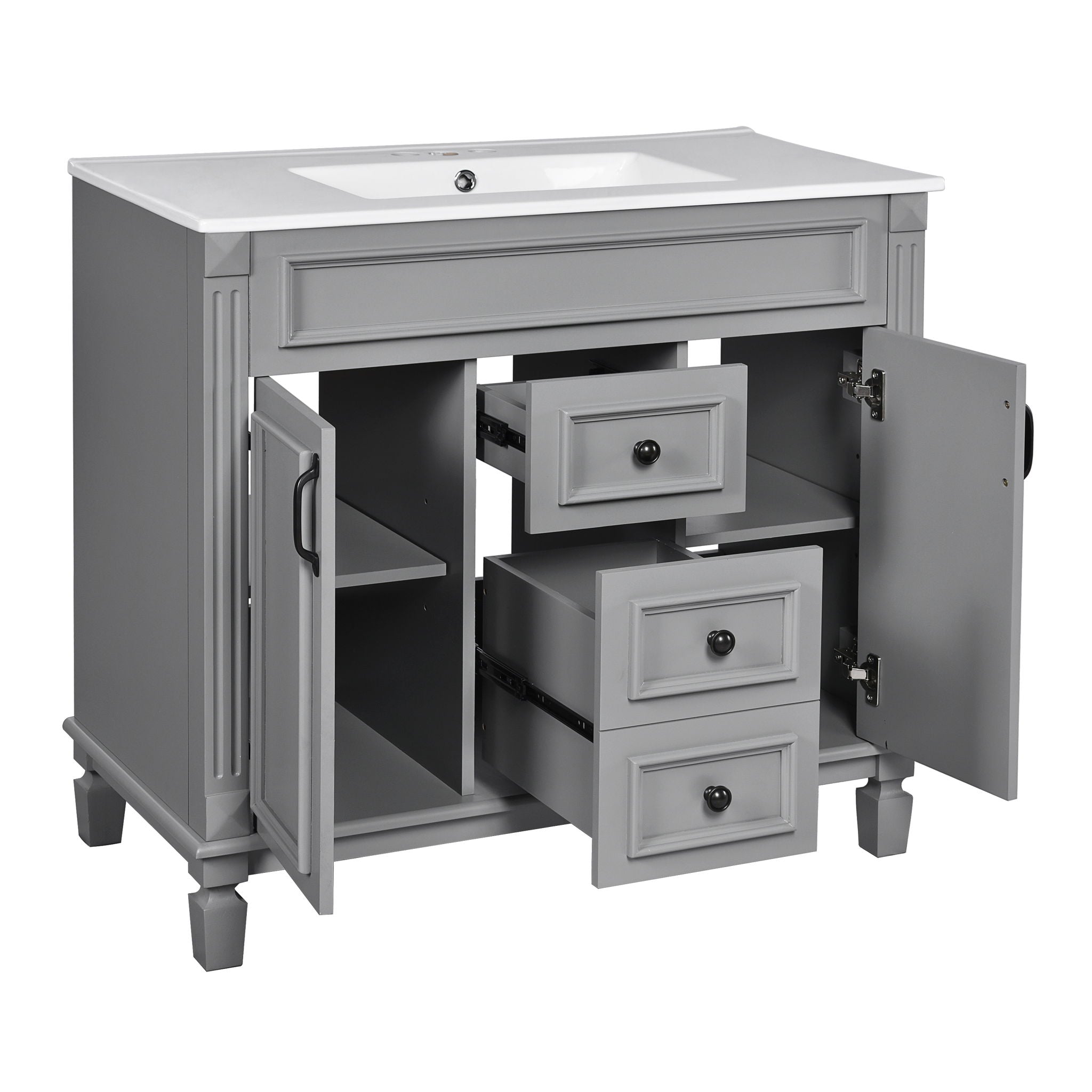 Bathroom Vanity With Top Sink, Basin On Cabinet With 2 Soft Closing Doors And 2 Drawers
