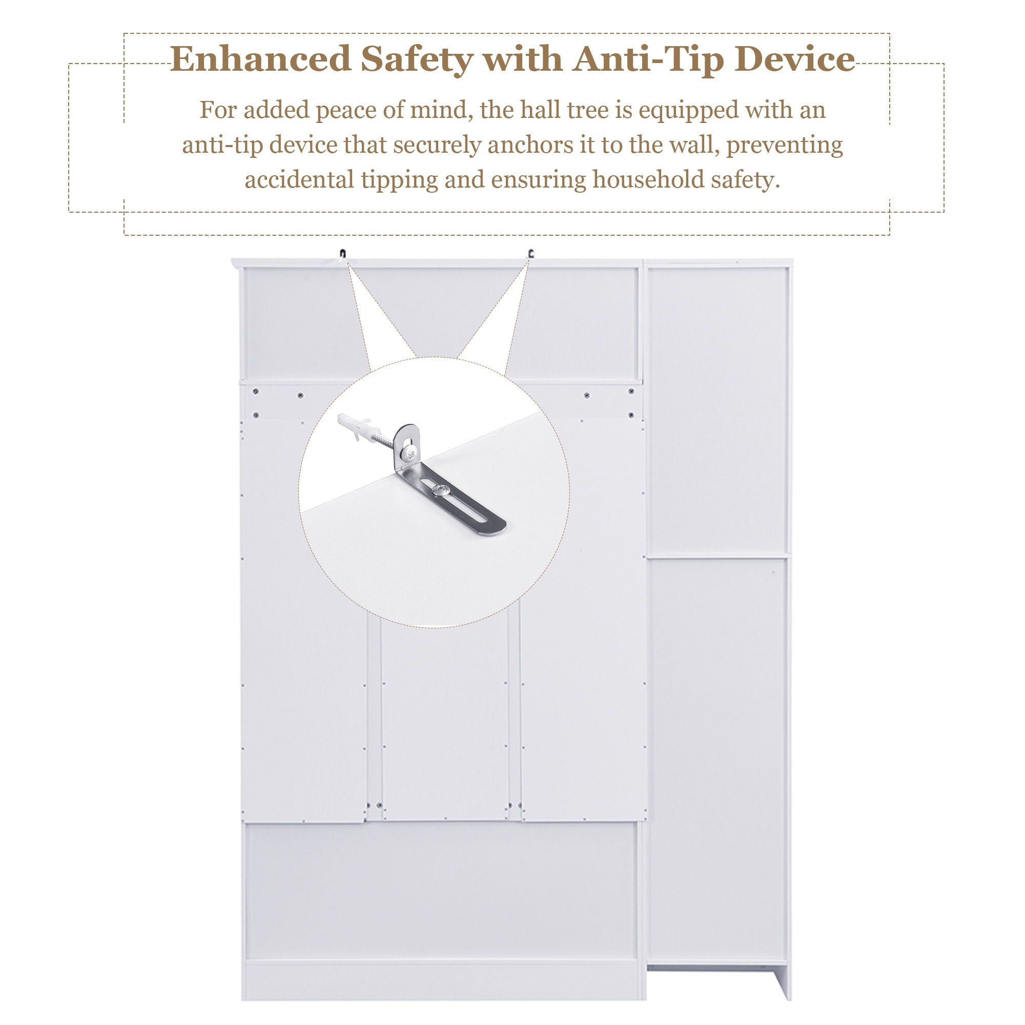 Tall Hall Tree With Shoe Storage, 4 In 1 Entryway Bench With 6 Cabinets, 4 Coat Hooks & Adjustable Shelf For Hallway - White