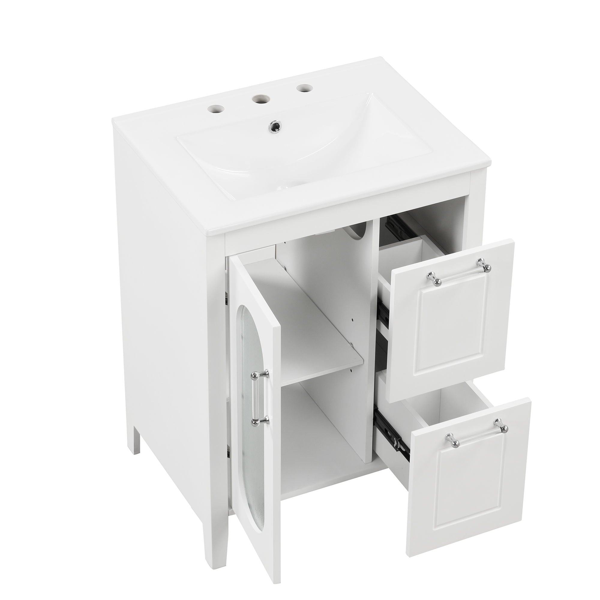 Modern Bathroom Vanity With Sink, Cabinet With 2 Drawers And Door, Adjustable Shelf