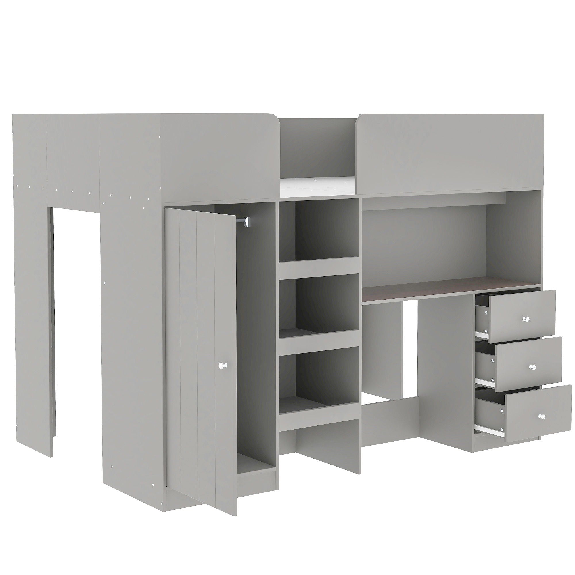 Loft Bed With Built In Wardrobe, Desk, Shelves, And Drawers