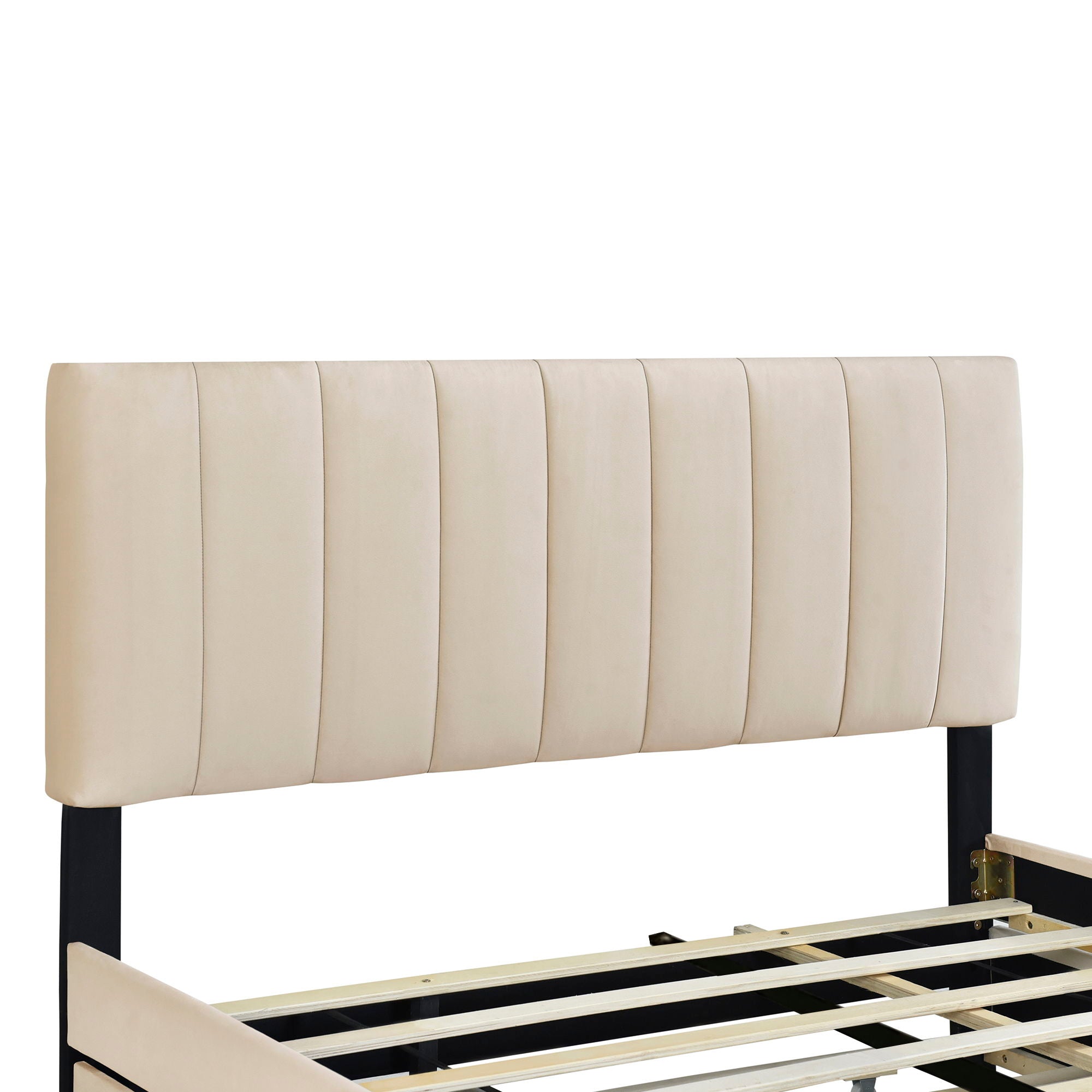 Platform UpholsteredBed With 2 Drawers And Twin Long Trundle