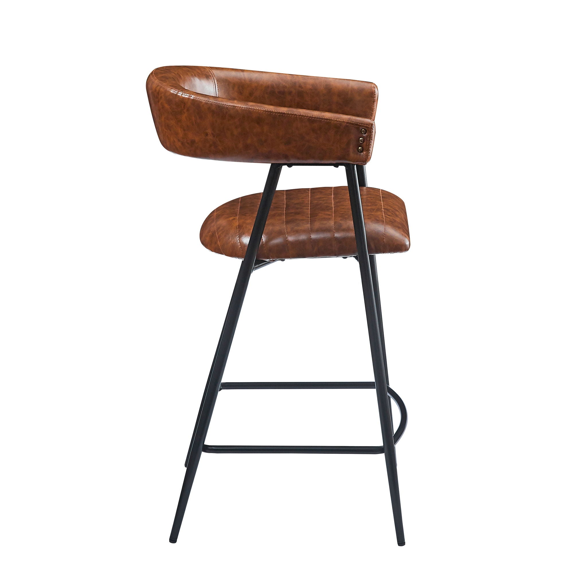 Counter Stools (Set of 2), Upholstered Counter Stools With Iron Frame, Backrest, Footrest, Arm Counter Stools For Home Bar, Kitchen Counter - Brown