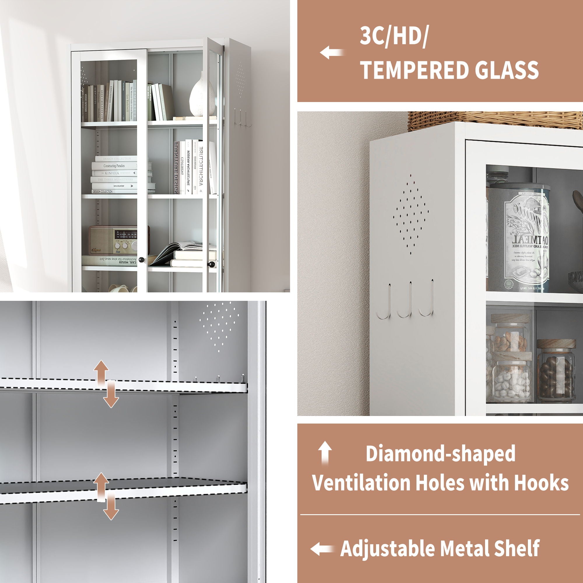 Kitchen Pantry Cabinet With 5 Adjustable Shelves, Freestanding Storage For Kitchen - White