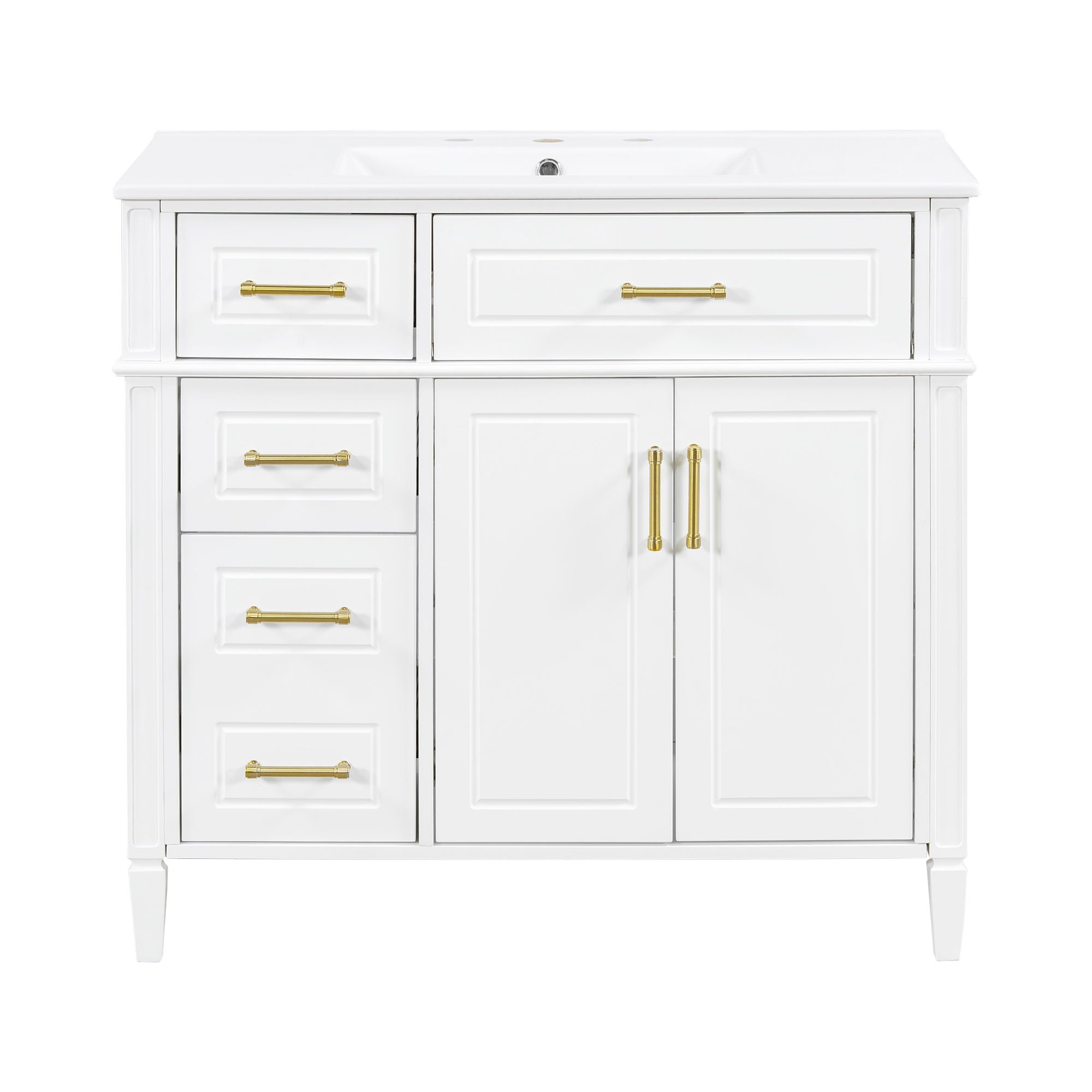 Bathroom Vanity With Sink, 4 Drawers (1 Flip Drawer), 2 Doors & Adjustable Shelf - White
