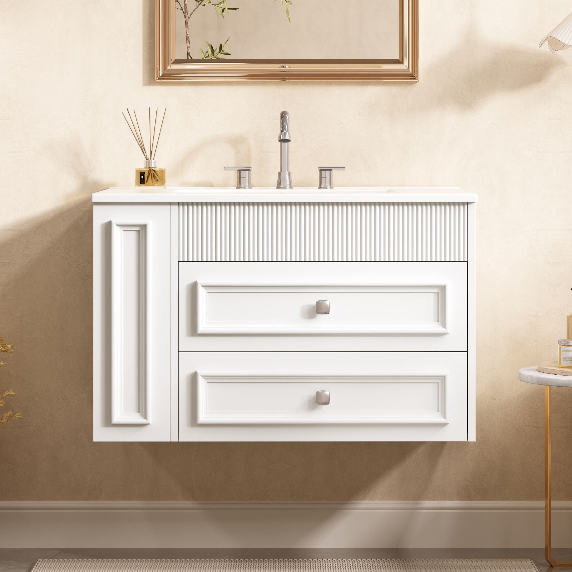 Wall Mounted Bathroom Vanity With 2 Drawers, Sink, Floating Storage Unit