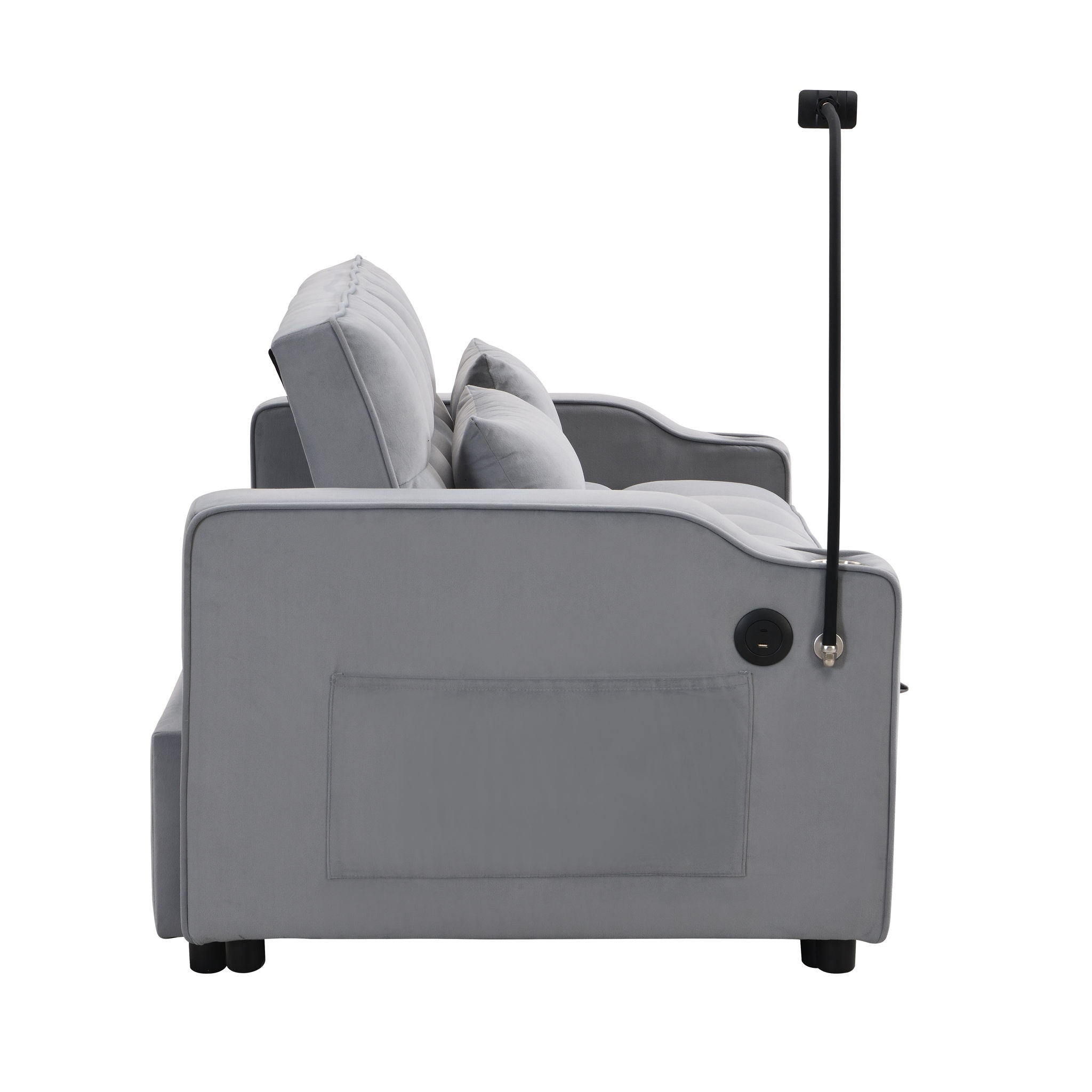 Modern Loveseat Futon Sofa With Pullout Bed, Adjustable Reclining Backrest, Toss Pillows