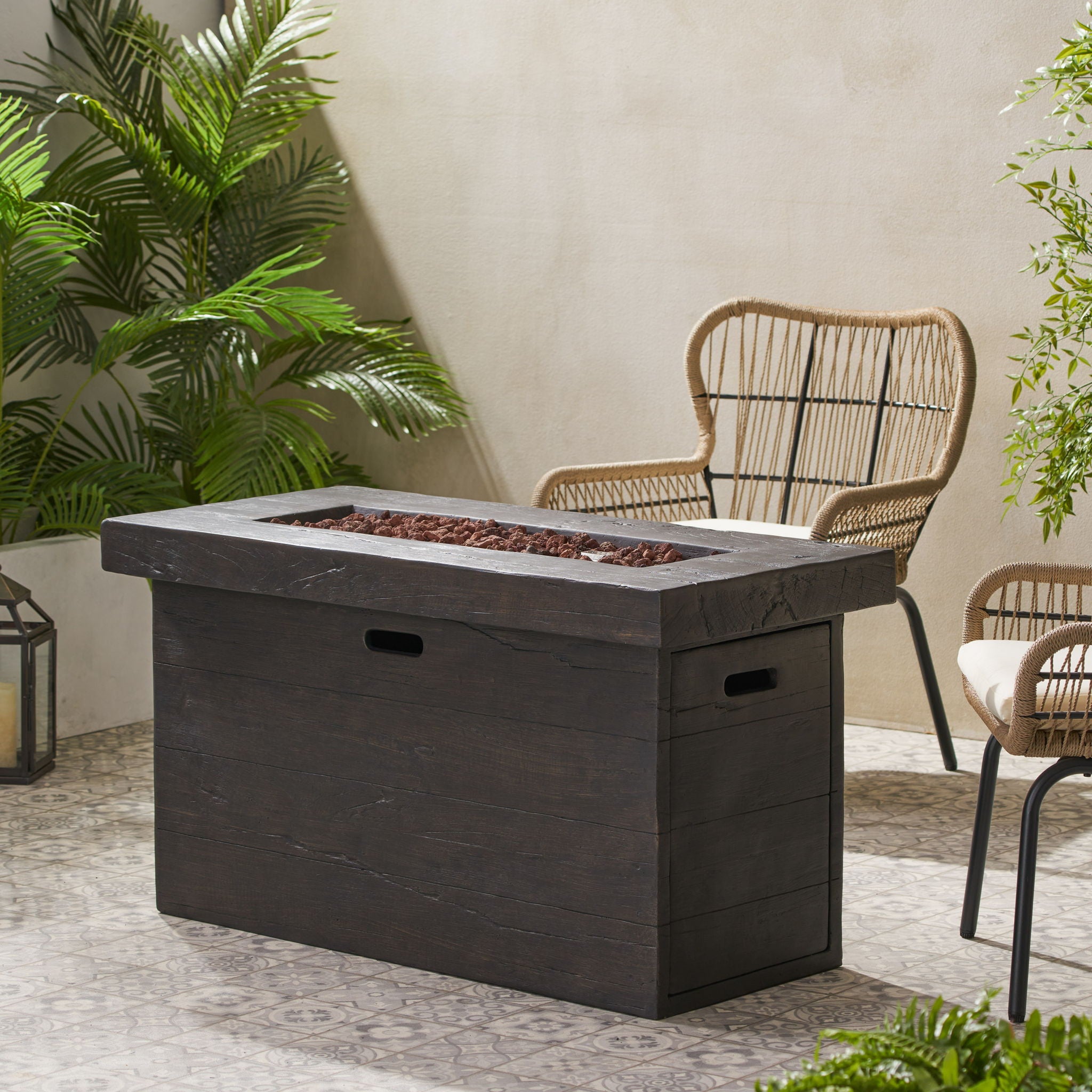 Custer - Rectangular Fire Pit 50, 000 Btu Magnesium Oxide - Brown