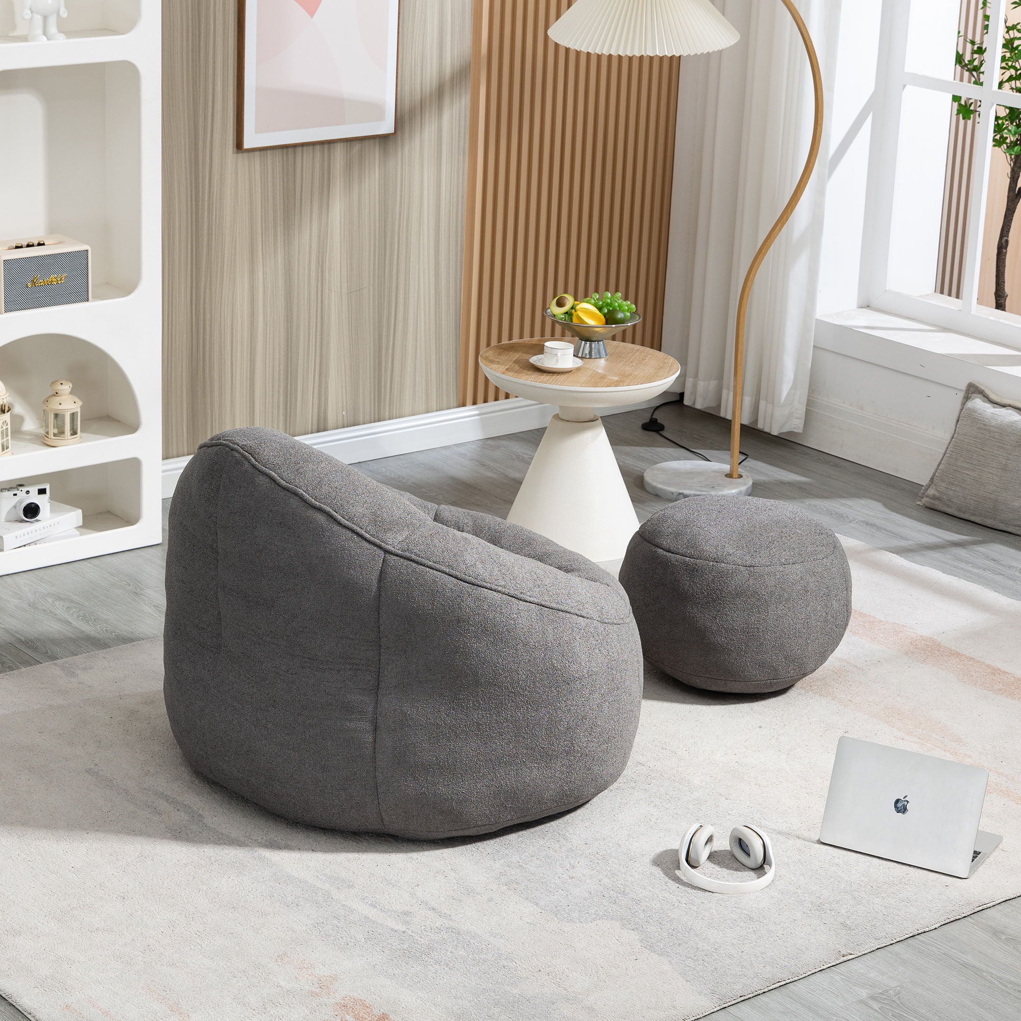 Bedding Bean Bag Sofa Chair High Pressure Foam With Footrest