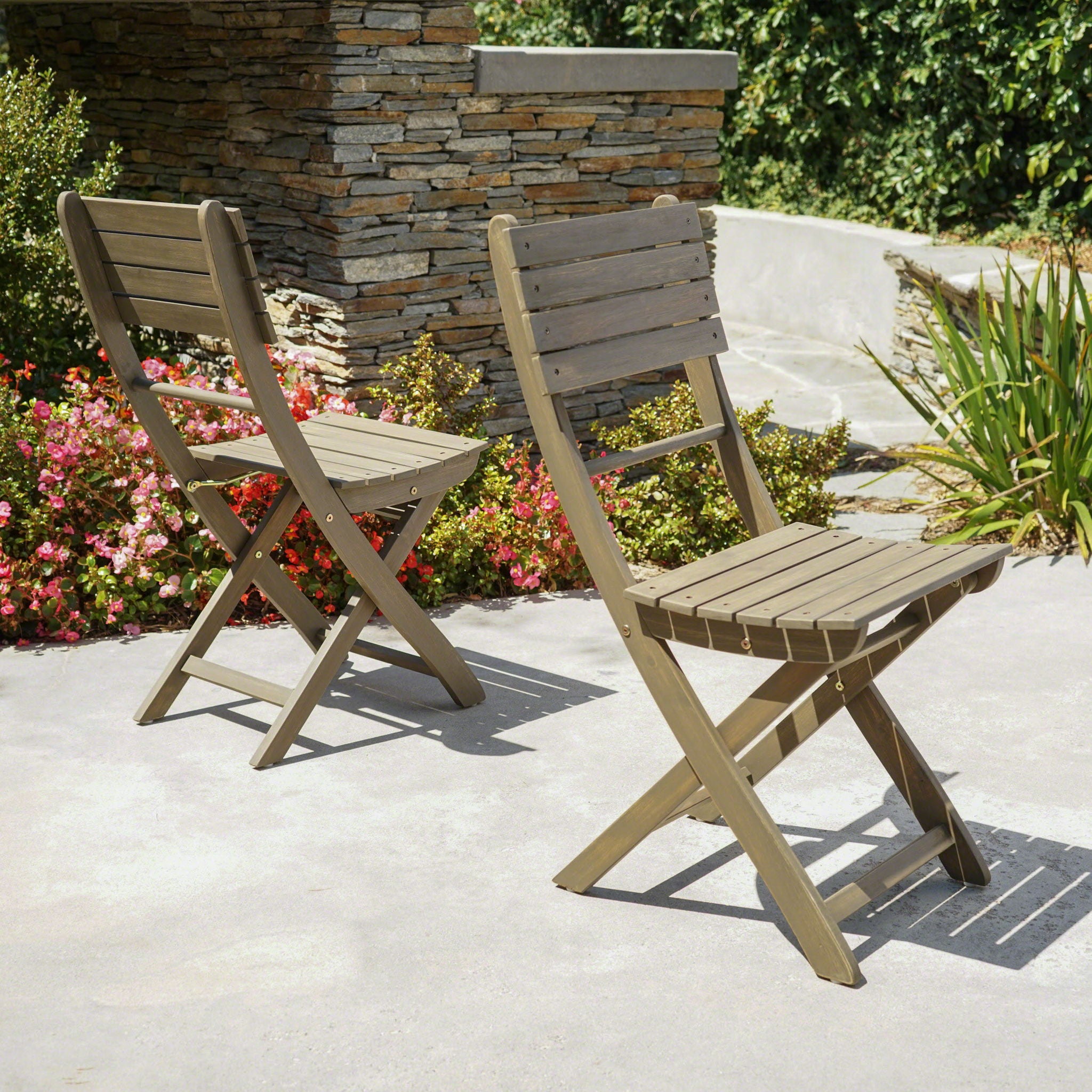 Outdoor Foldable Wood Dining Chair With Slat Design (Set of 2)