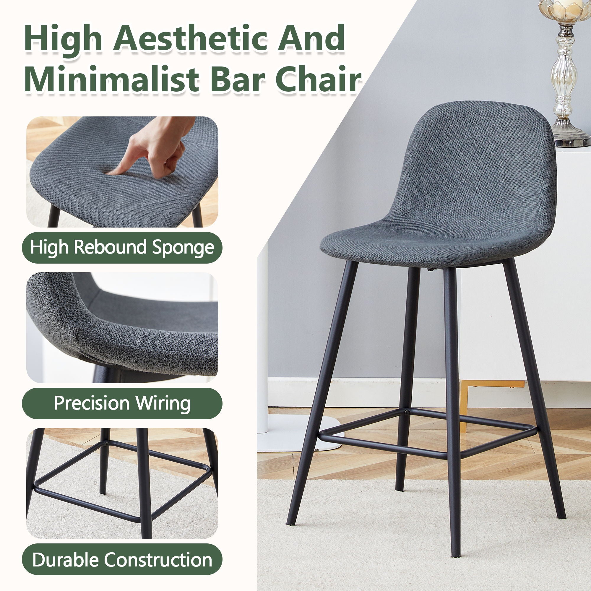 Modern Bar Chair Rounded Backrest (Set of 2)