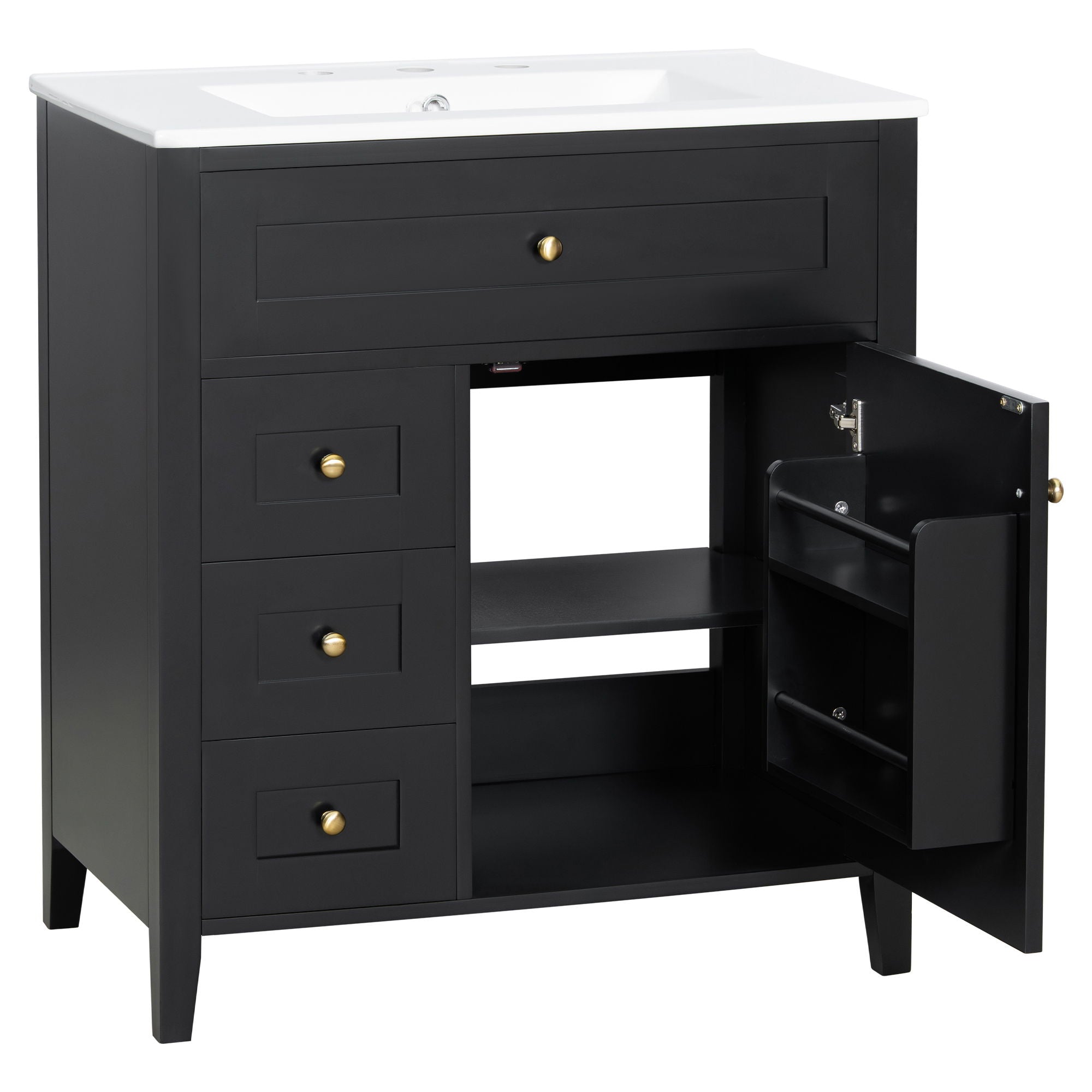 Modern Bathroom Vanity With Sink, 3 Drawers And Adjustable Shelf