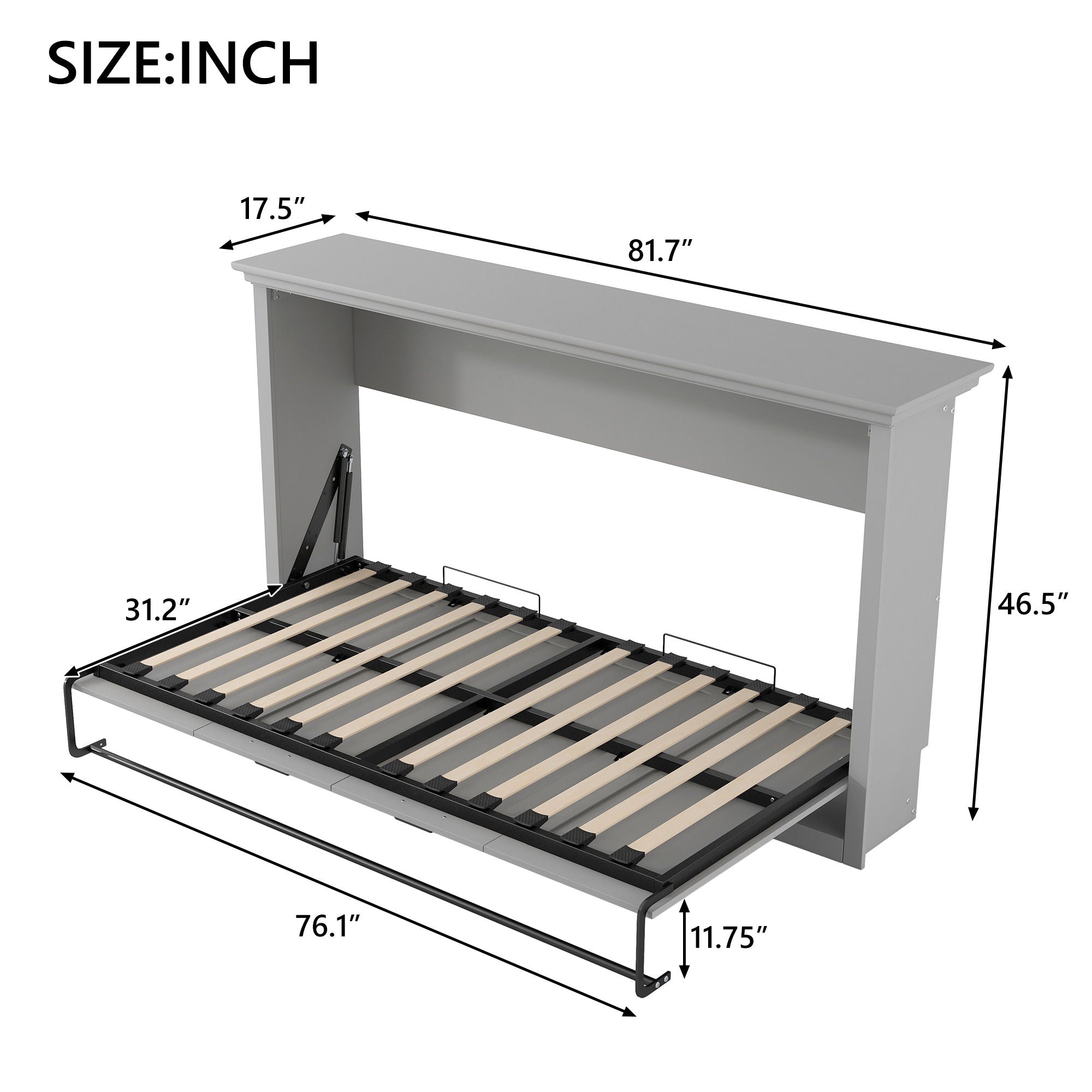 Twin Size Murphy Bed With Cabinet Storage - Gray