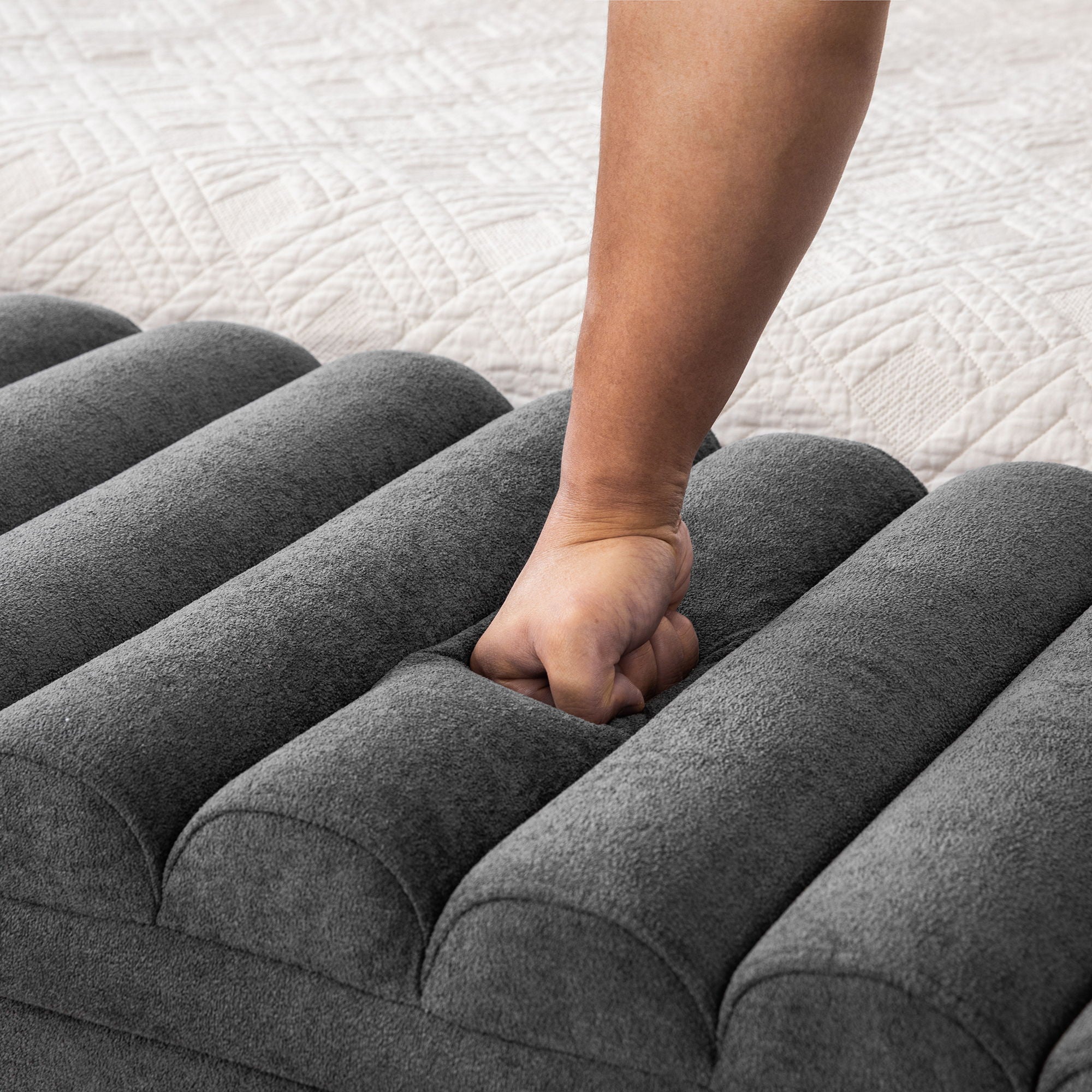 Wide Modern Upholstered Storage Bench With Rolled Armrest