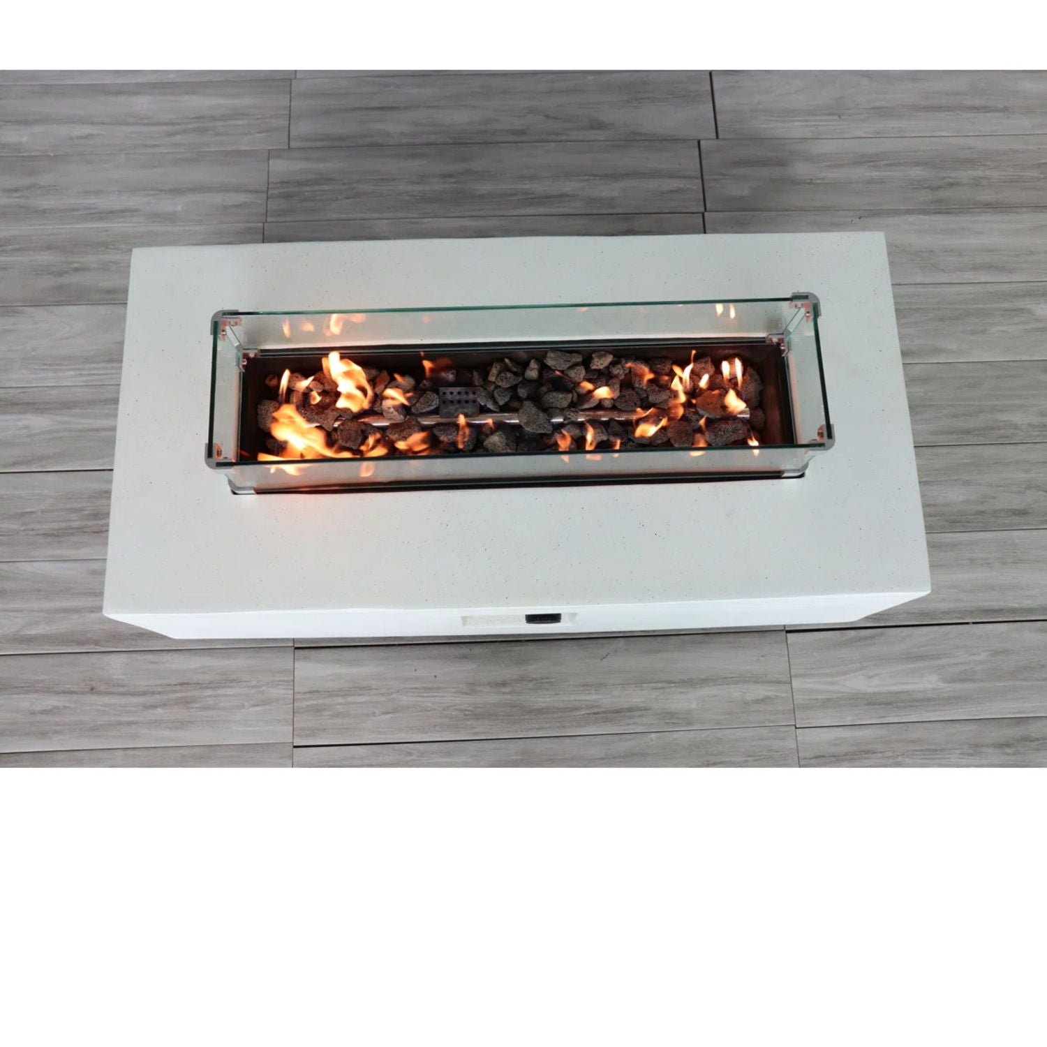 Rectangular Propane Fire Pit Table With Fiber Reinforcement And Adjustable Flame Control - Gray