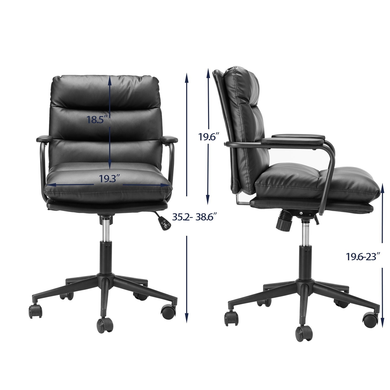 Office Chair Mid Back Desk Chair Modern Excutive Office Chair With Arms And Wheels For Home Office - Black