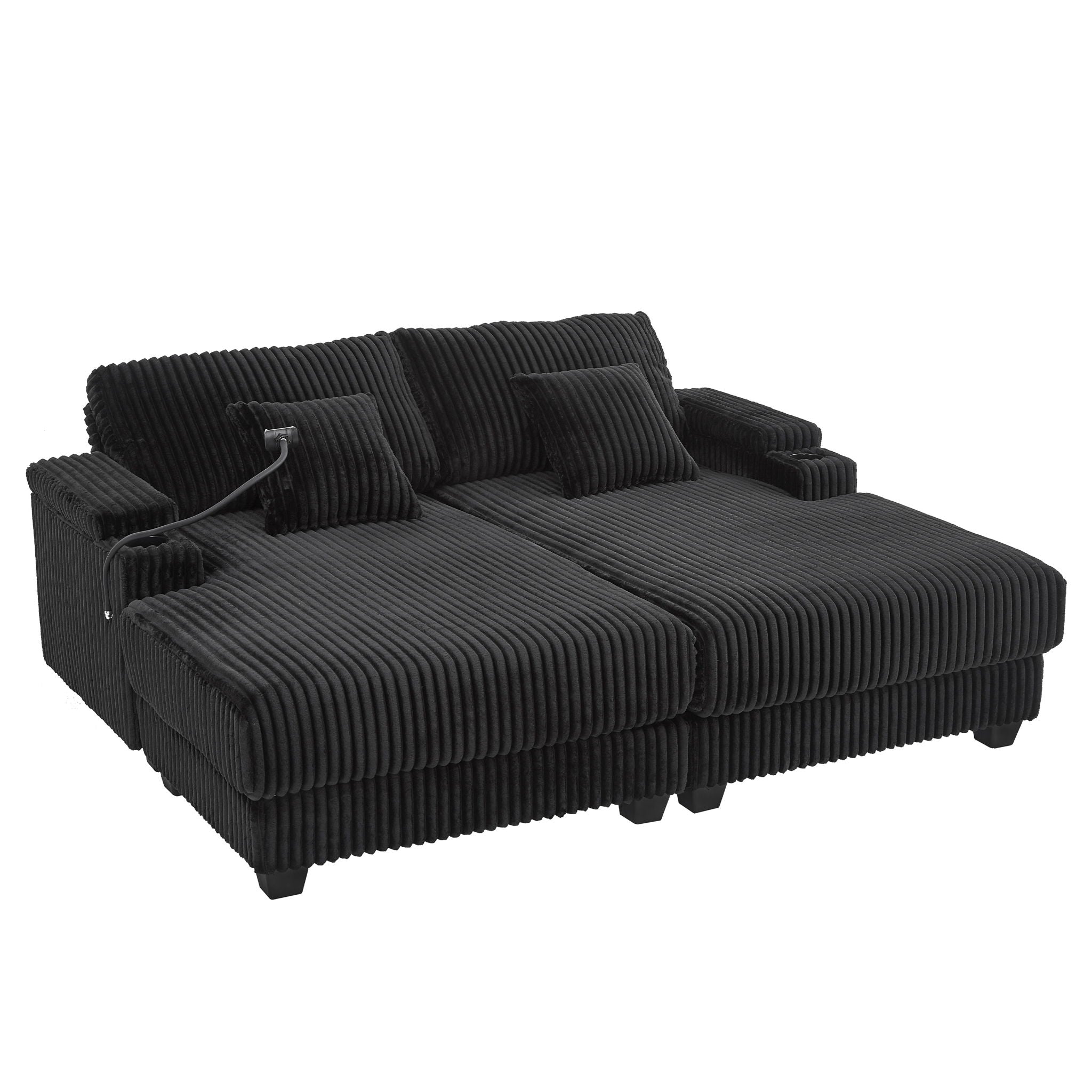 Modern Chaise Sofa With Adjustable Backrest, Cup Holders, Phone Holder & Storage Compartments For Living Room