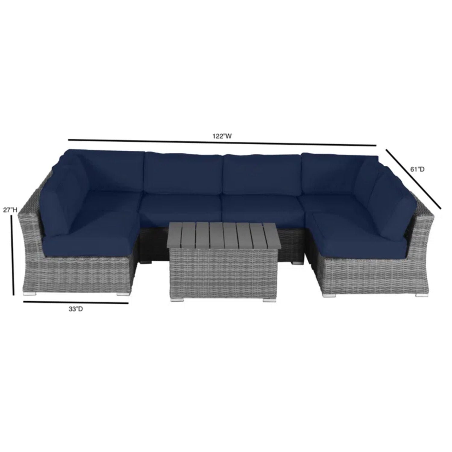 Wicker Sectional Sofa With Cushions And Table