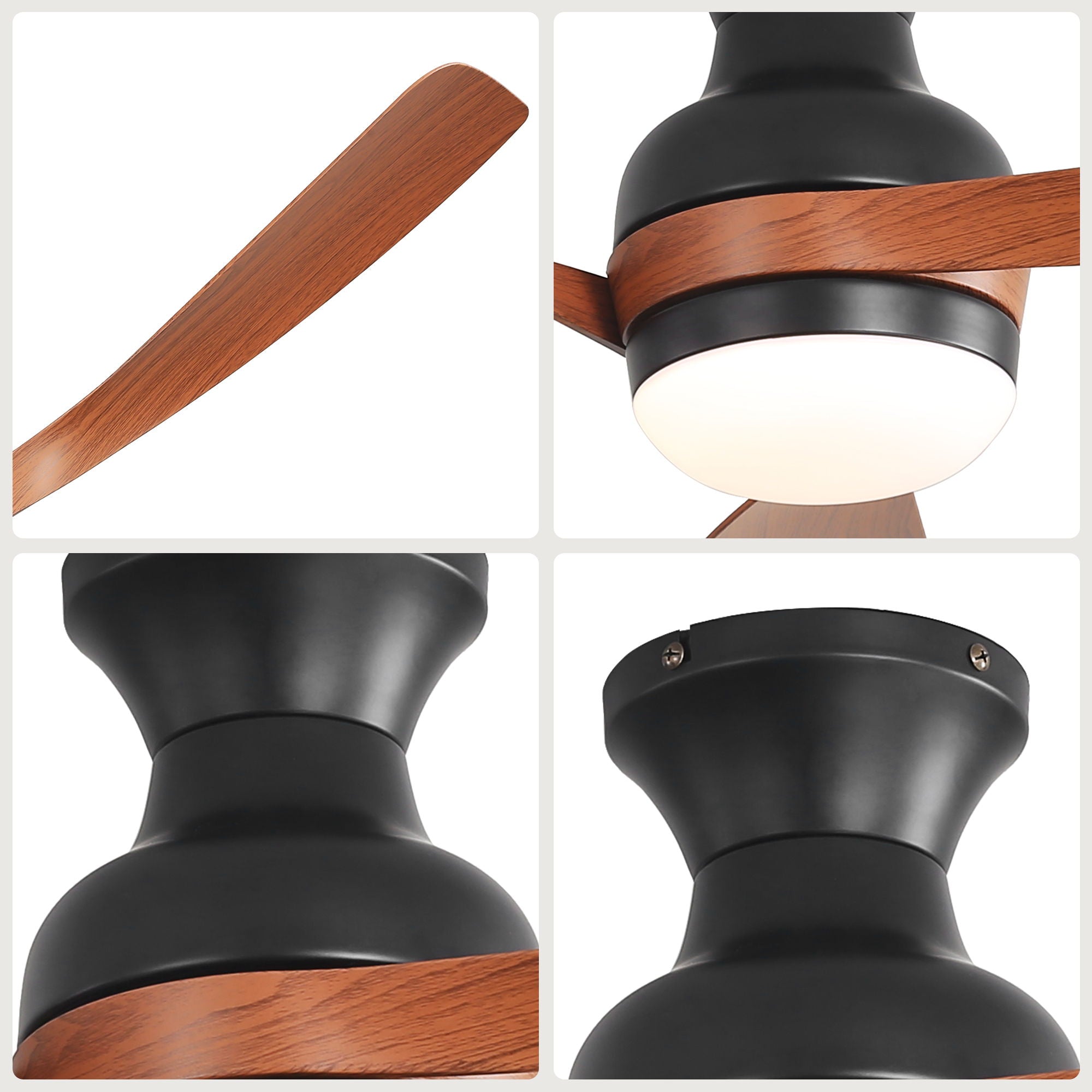 Ceiling Fan With Remote Controlled LED Light, 3 Blades, Reversible DC Motor, 6 Speeds, Dimmable, Flush Mount - Black