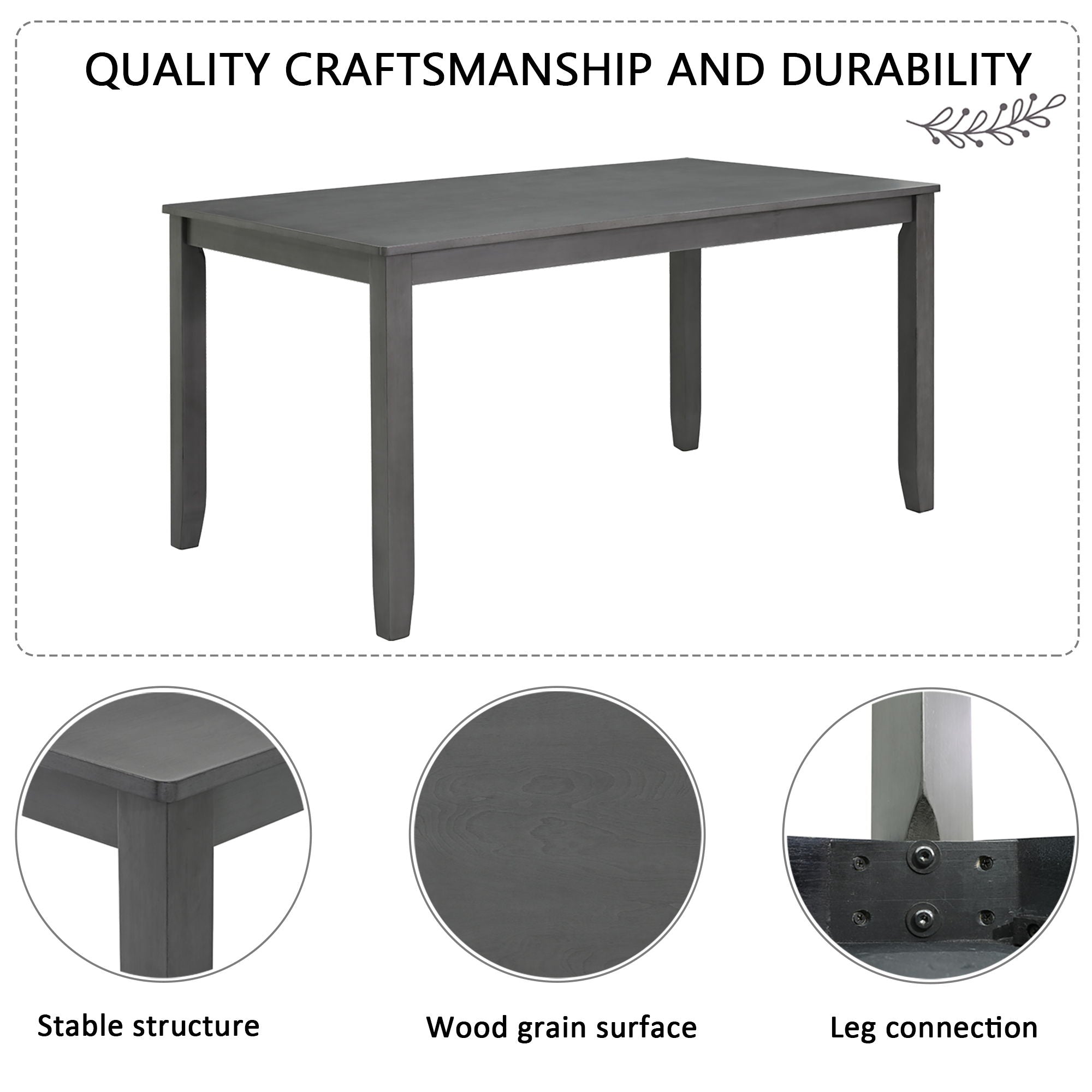 Modern 6 Piece Dining Table Set With Bench And Chairs For Dining Room Or Kitchen - Gray