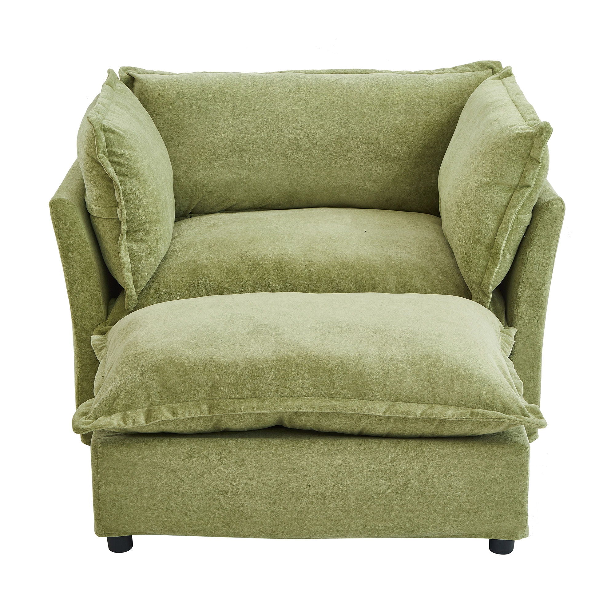 Modern Cozy Upholstered Armchair Sofa With Movable Ottoman