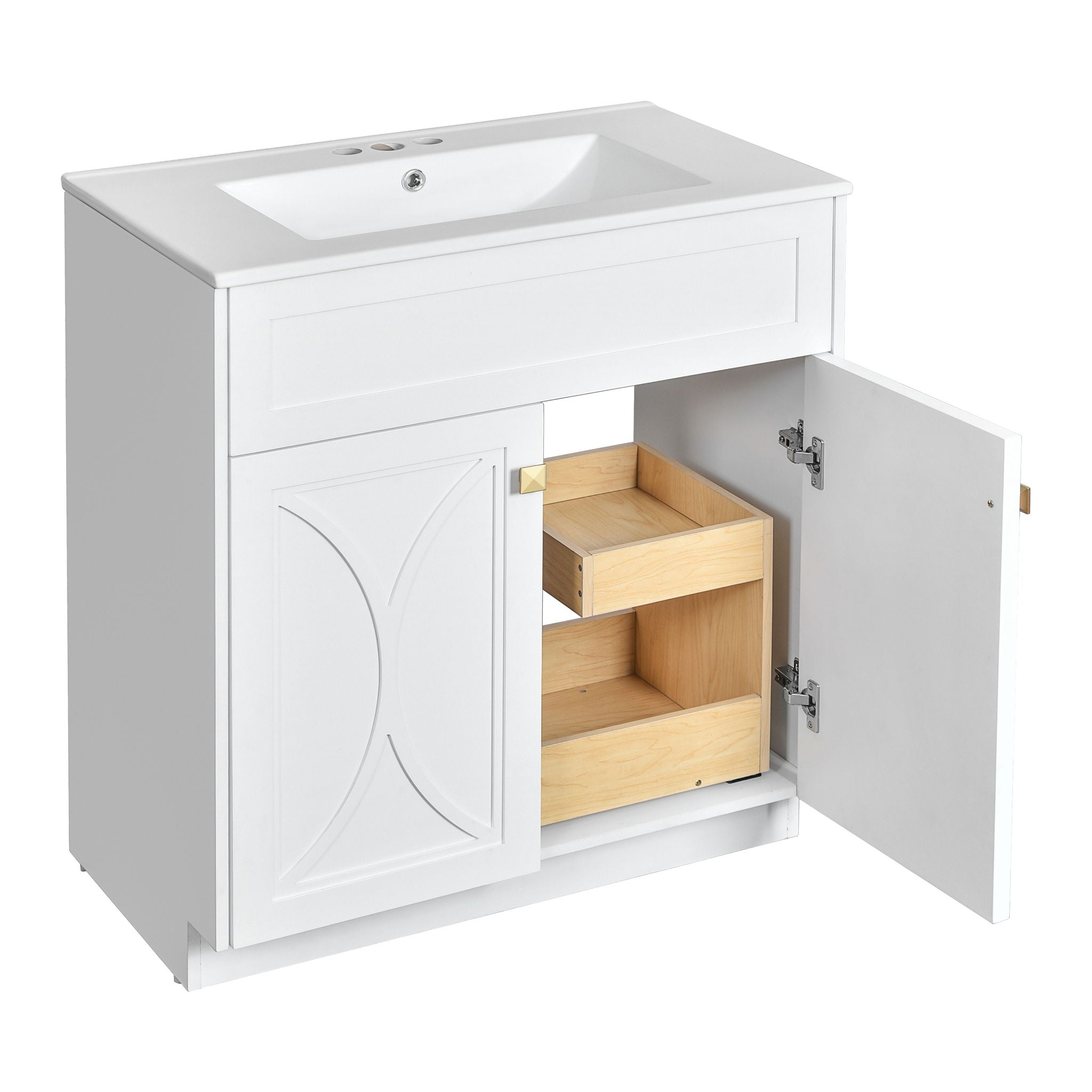Bathroom Vanity With Sink, Freestanding Storage Cabinet With Handles, Soft Closing Doors