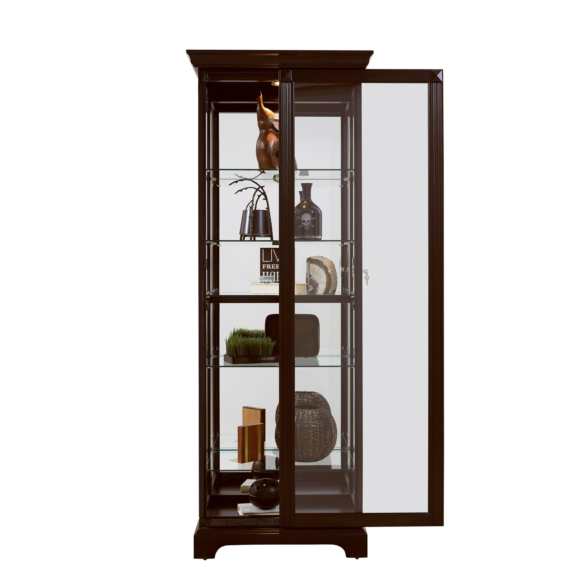 PFC Curios - Locking Slide Door 5 Shelf Curio Cabinet - Deep Cherry Brown