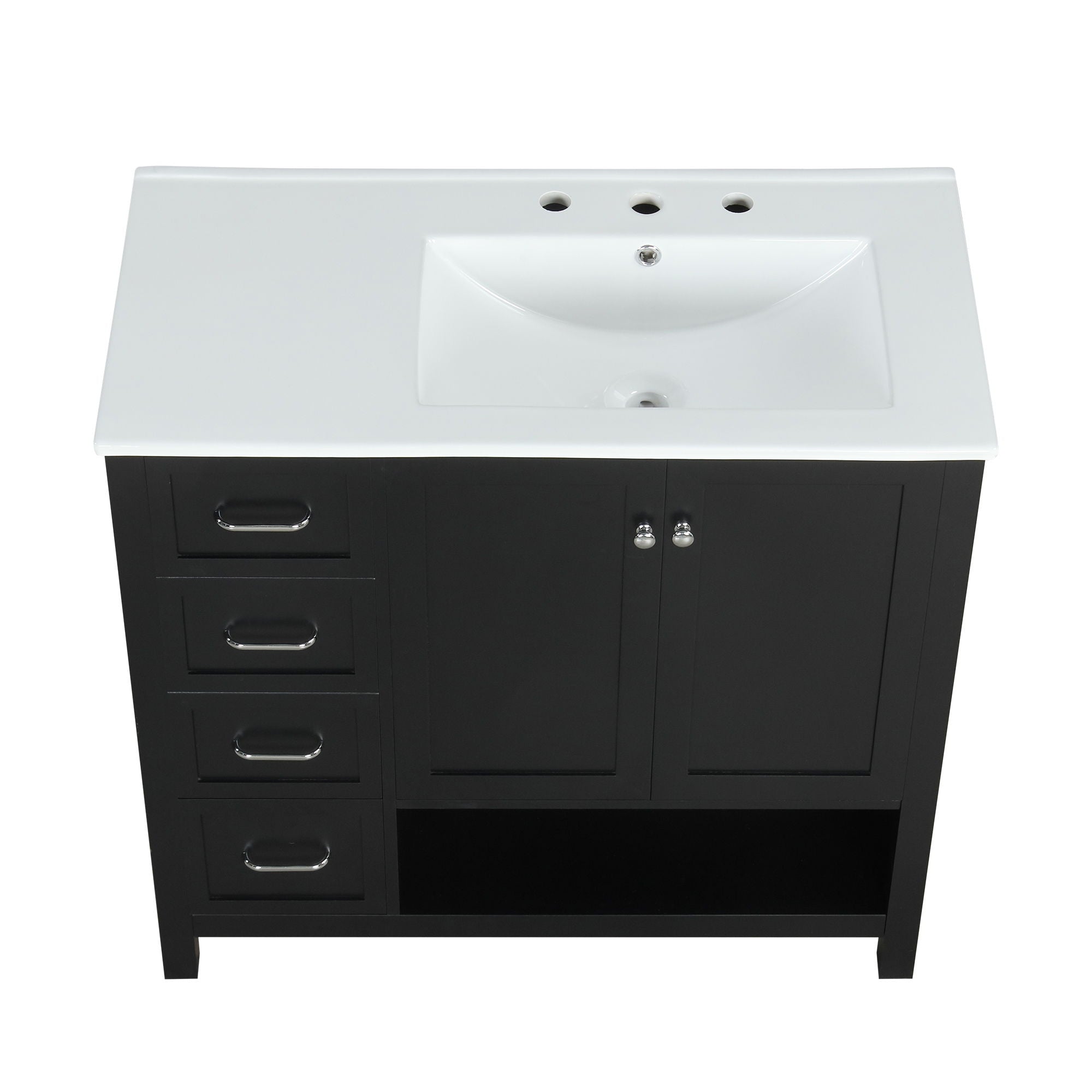Bathroom Vanity With Sink Top, Bathroom Vanity Cabinet With 2 Doors And 2 Drawers, Open Shelf