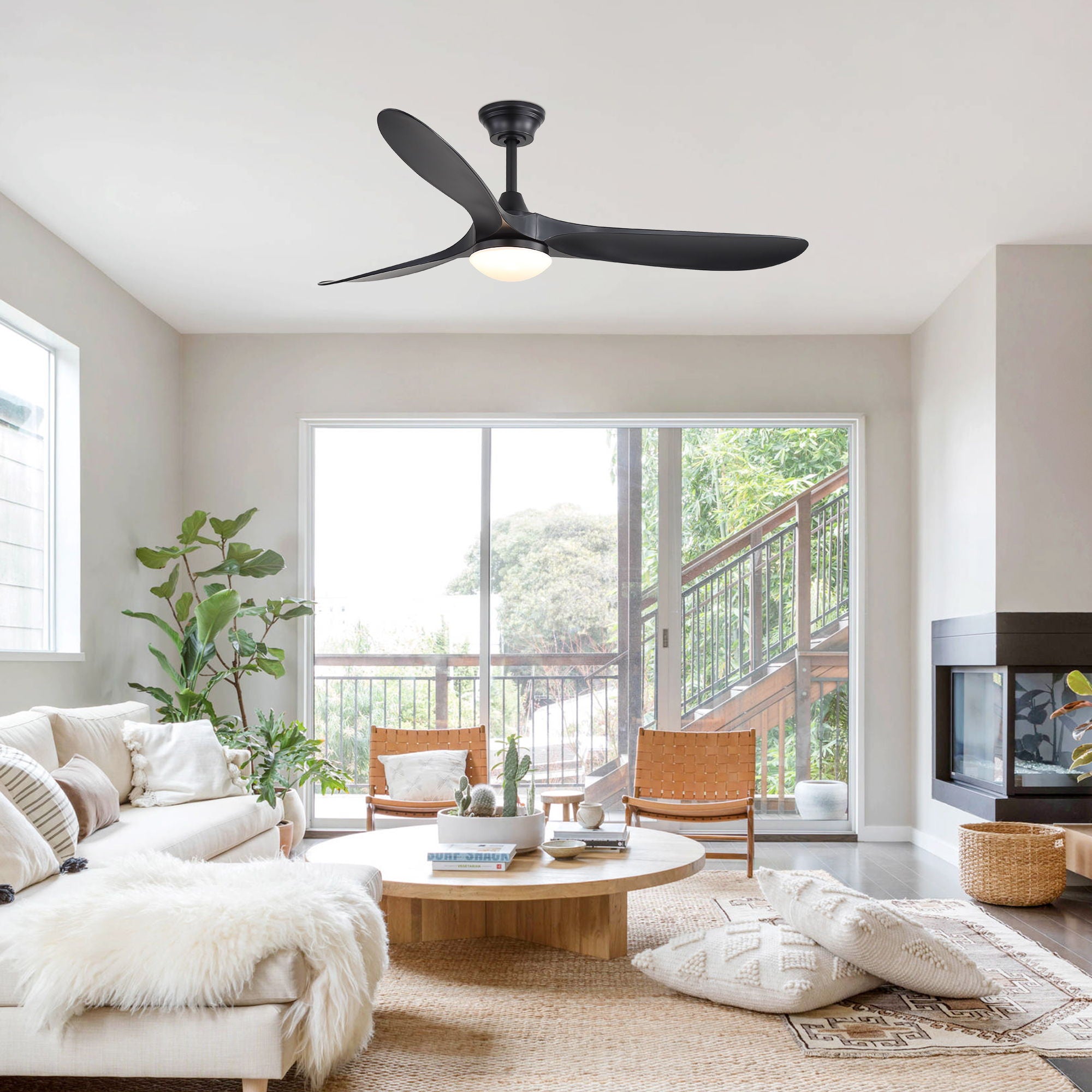 Smart Ceiling Fan With Lights, 3 Blades, Reversible Quiet DC Motor For Indoor