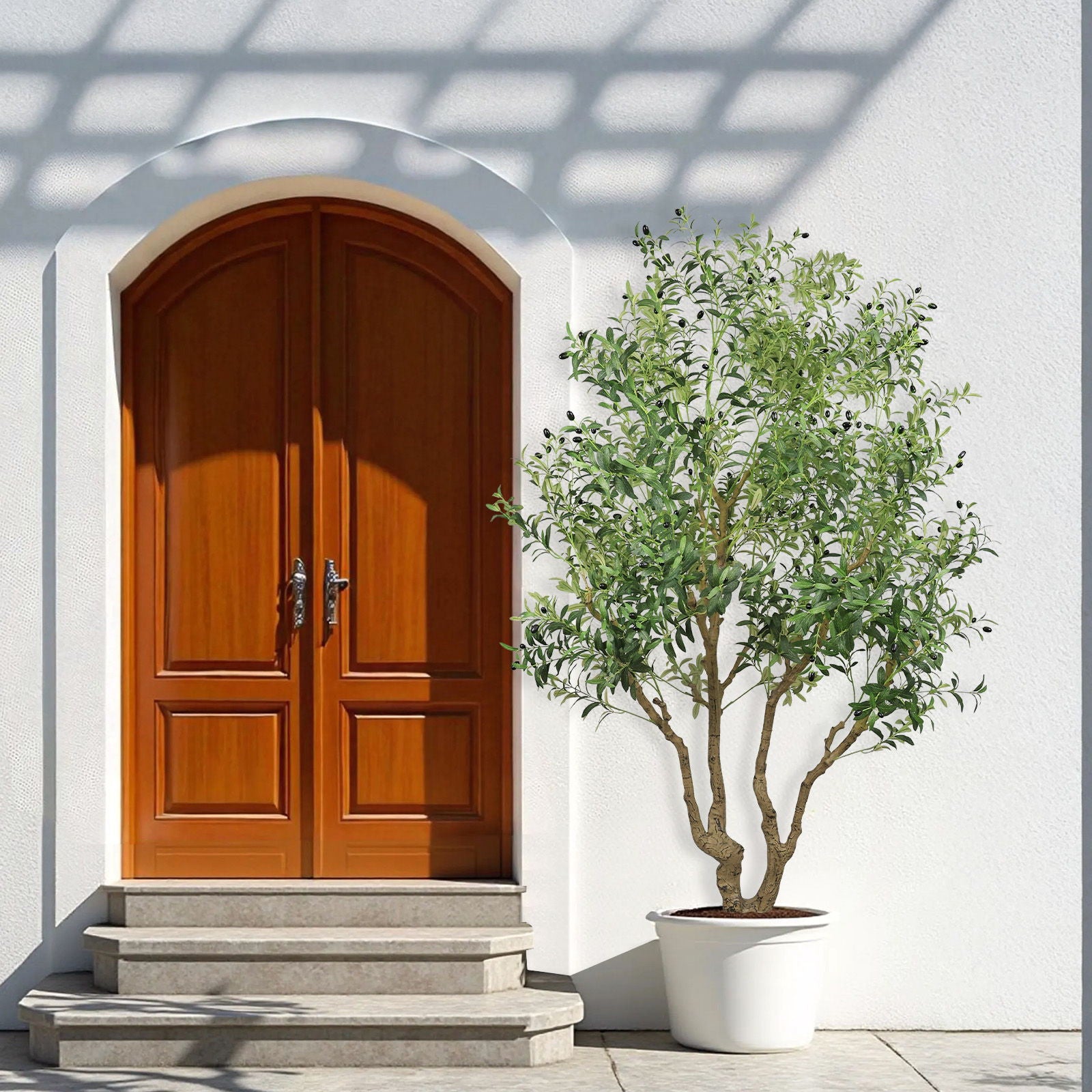 Tall Artificial Olive Tree Large Faux Potted Tree With Natural Trunk And Lifelike Olive Leaves And Fruit - Green