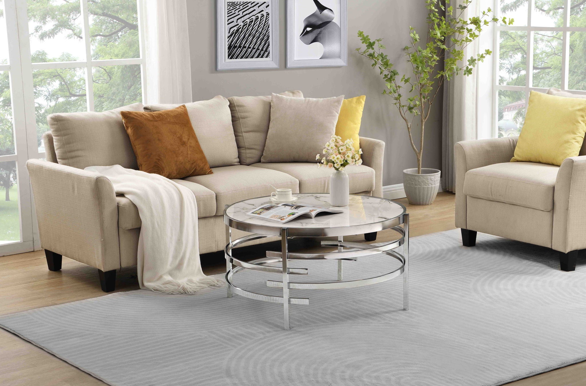 Elegant Round Table With Sintered Stone Top & Sturdy Metal Frame