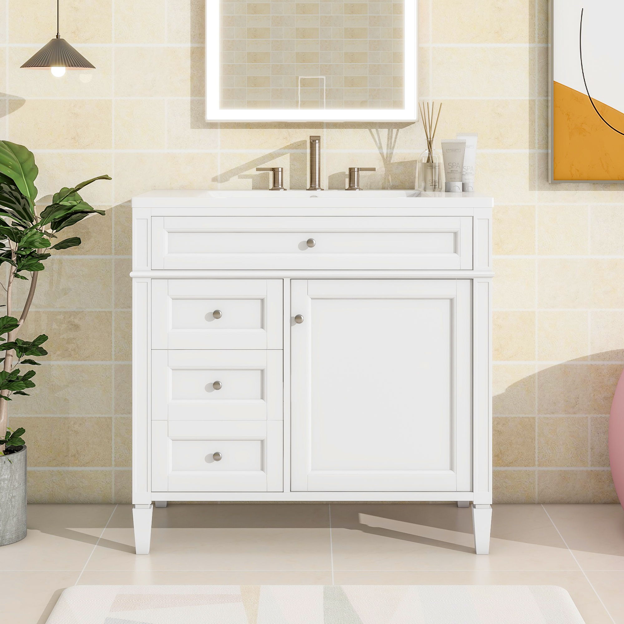 Bathroom Vanity With Top Sink, 2 Drawers And Tip Out Drawer