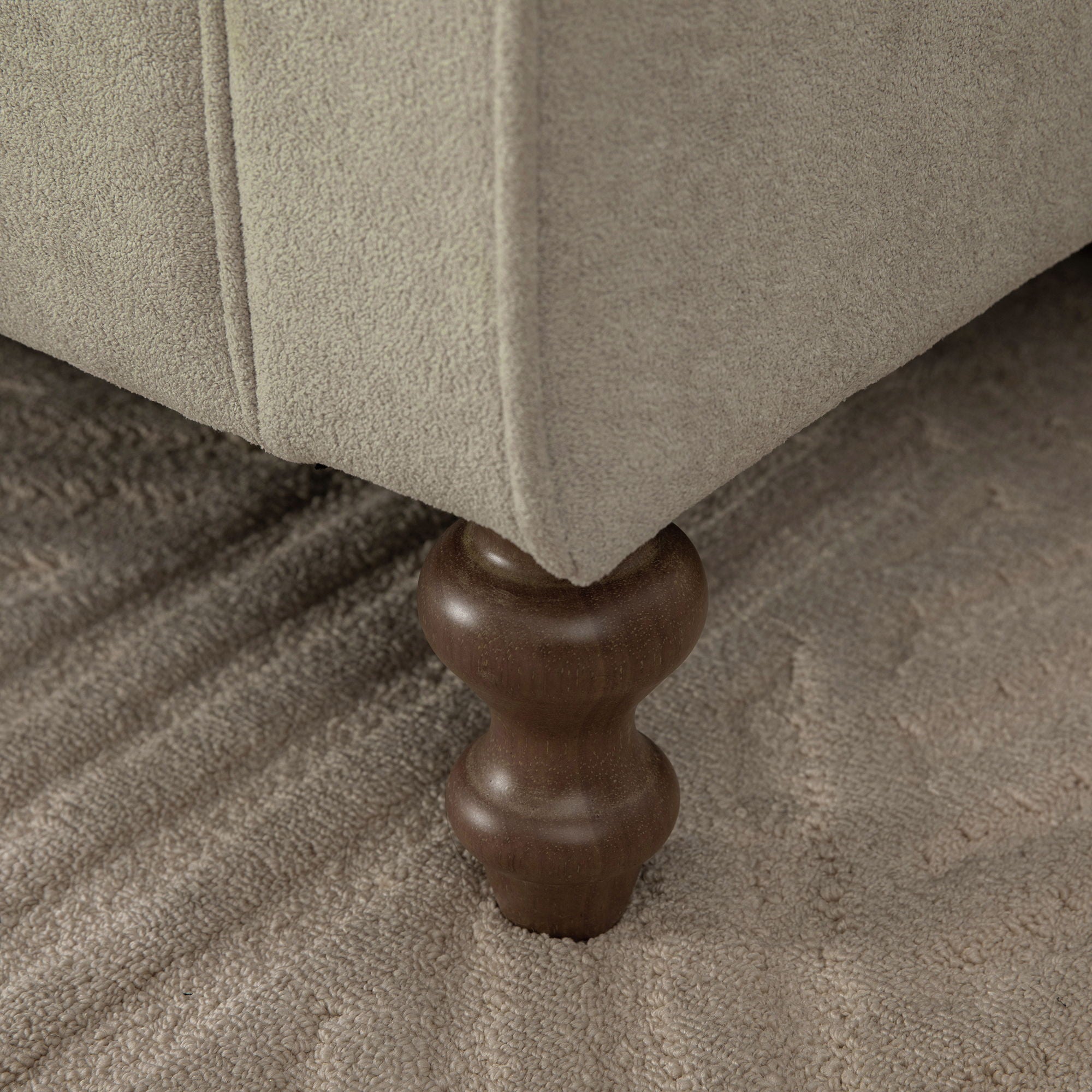 Wide Upholstered Storage Bench With Rolled Armrest For Bedroom - Griege