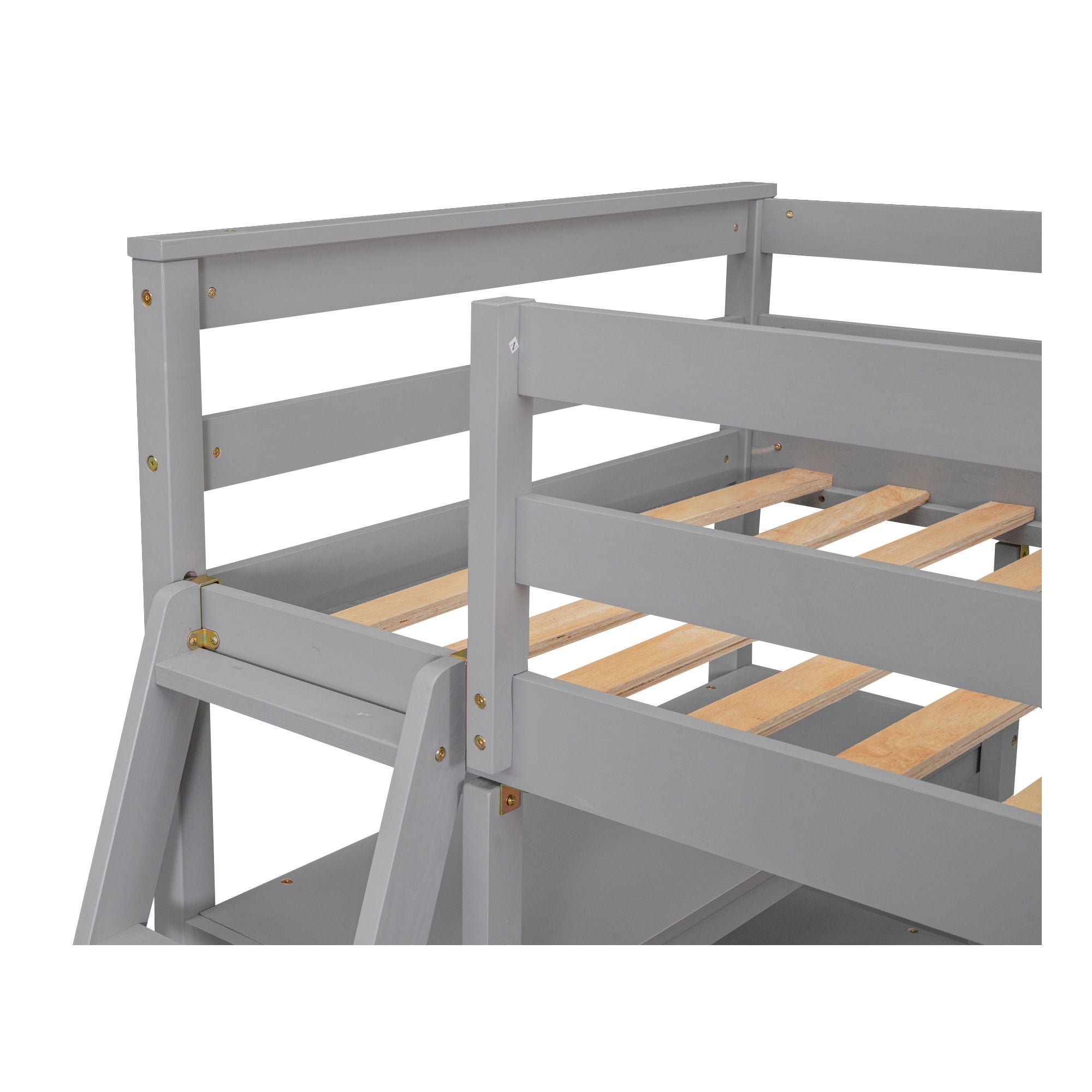 Modern Loft Bed With Built In Desk, Shelves, And 2 Drawers