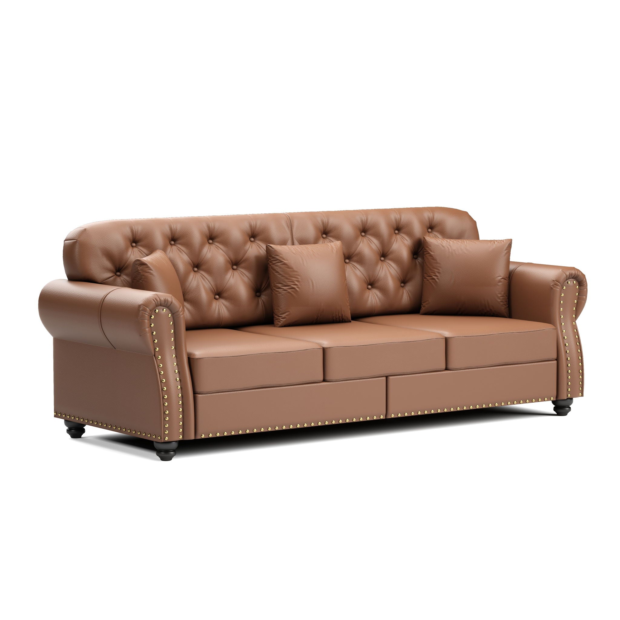 Upholstered Sofa With Nailhead Trim, Rolled Armrests With Ottoman
