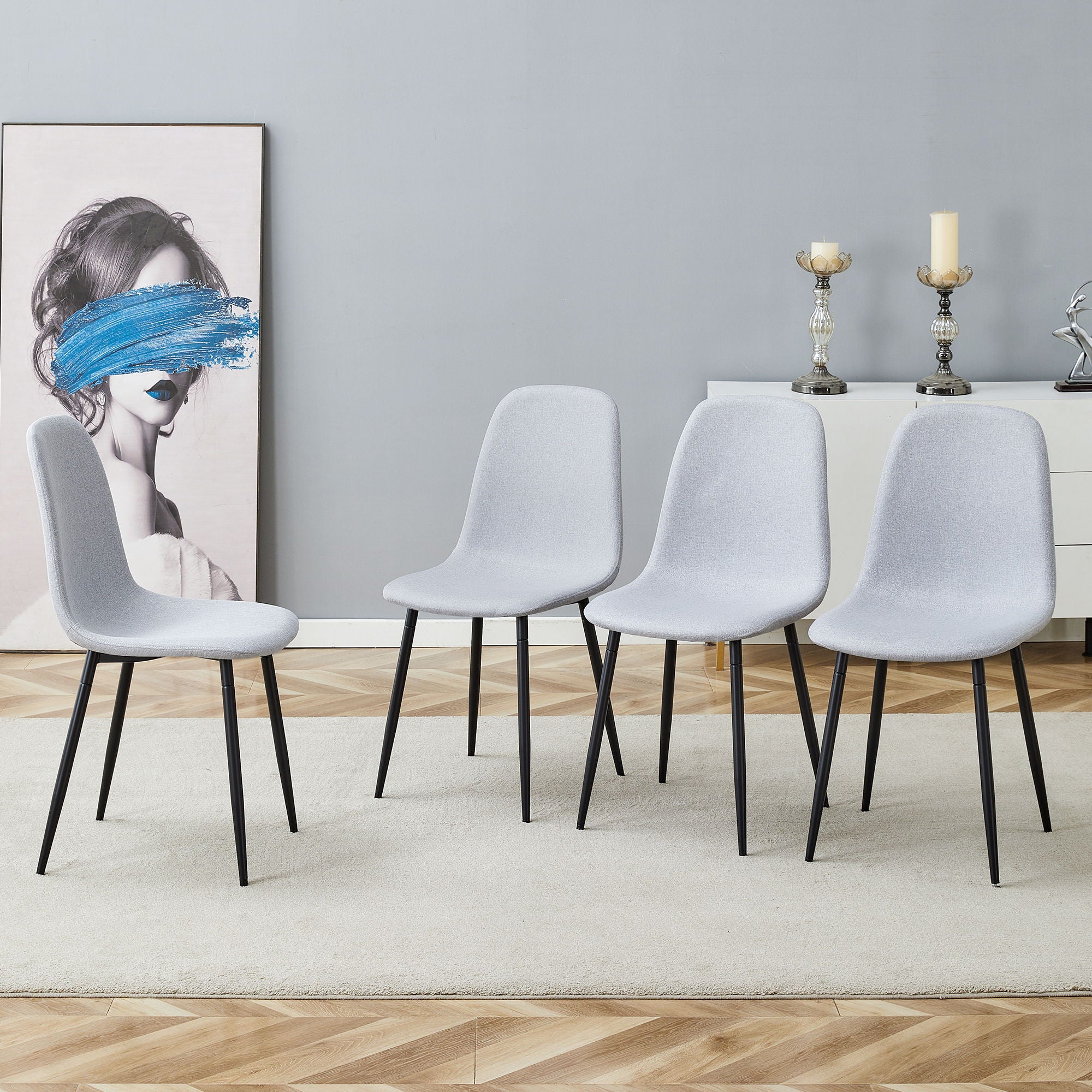 Modern Medieval Style Cushioned Side Chairs Set With Metal Legs For Kitchens