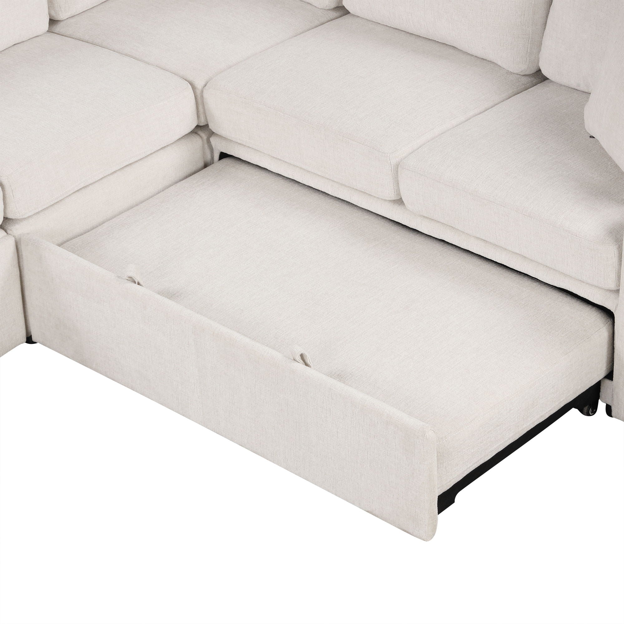 Sectional Sofa Convertible Pull-Out Bed With Storage Ottoman & USB Ports