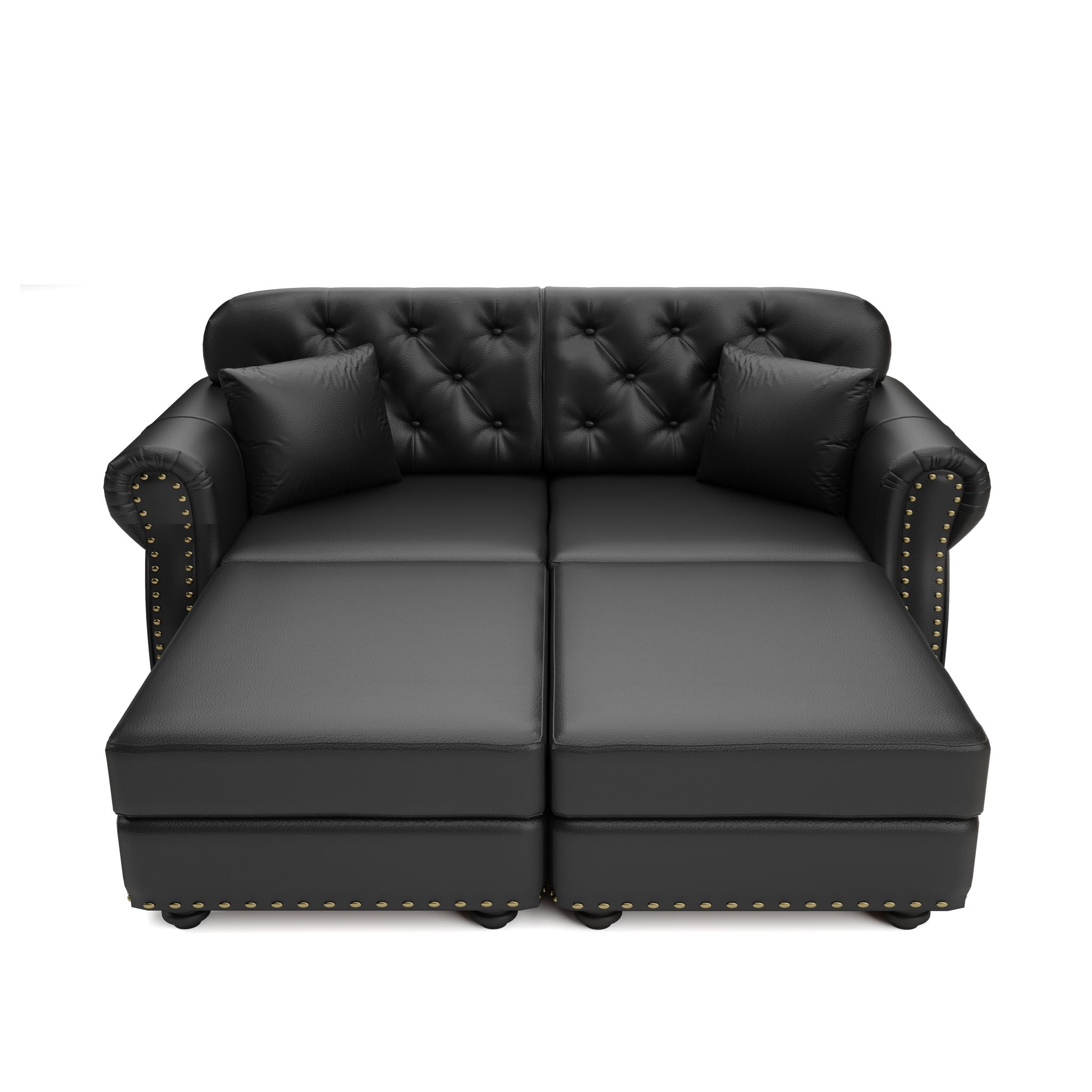 Upholstered Sofa With Nailhead Trim, Rolled Armrests With Ottoman