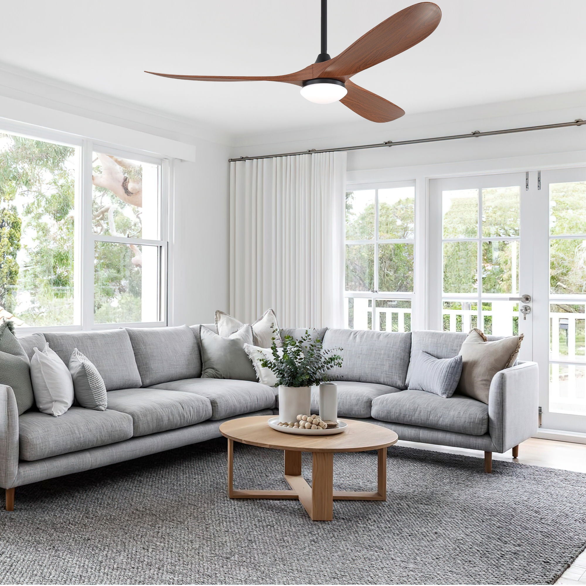 Smart Ceiling Fan With Lights, 3 Blades, Reversible Quiet DC Motor For Indoor