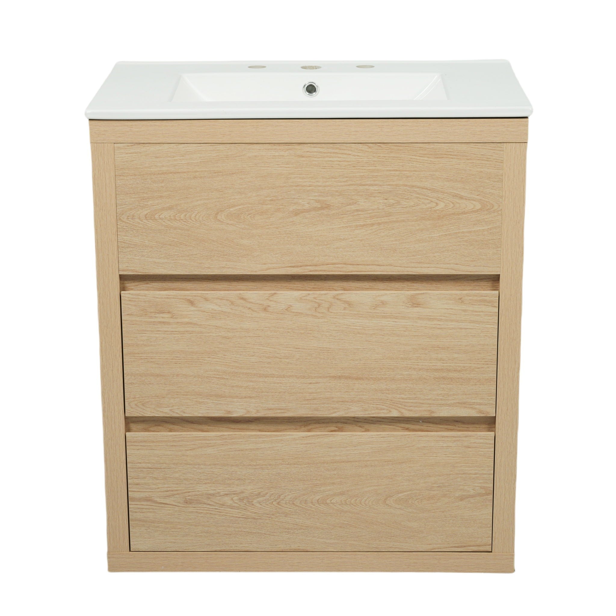 Freestanding Bathroom Vanity With Ceramic Sink, 2 Full Extension Drawers