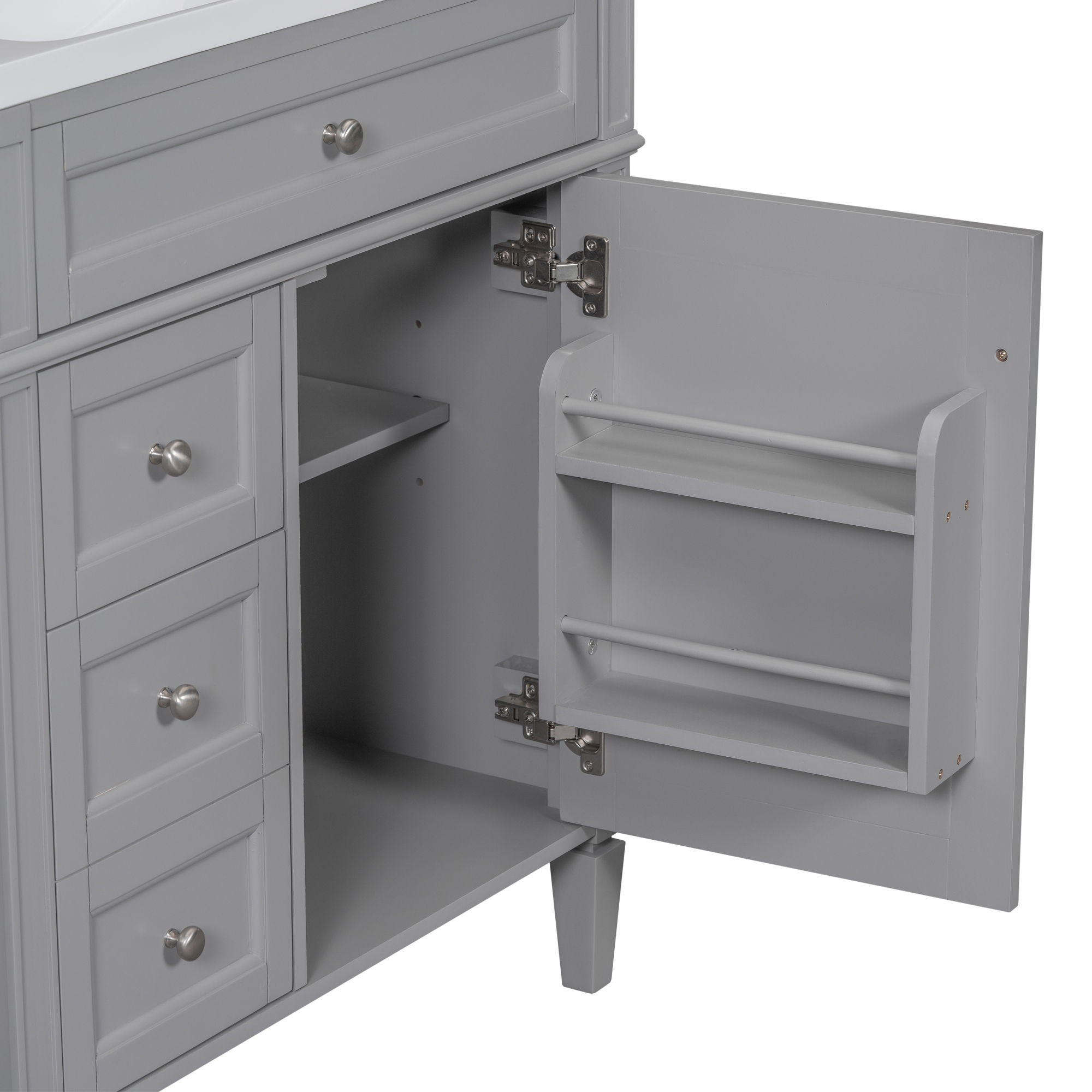 Bathroom Vanity With Top Sink, 2 Drawers And Tip Out Drawer, Rectangular Design