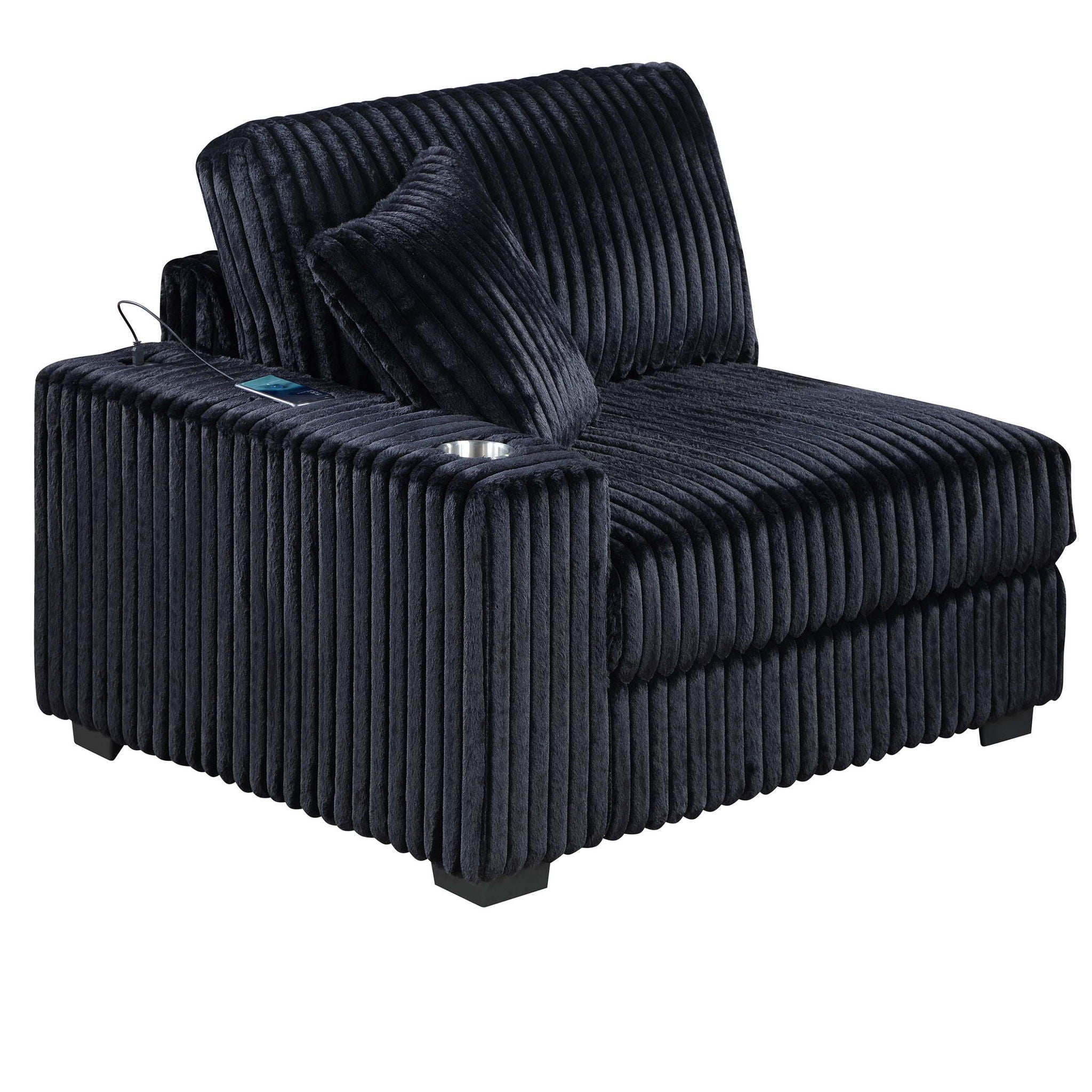 6 Piece Modular U Sectional Sofa Set With USB Cup Holder, Low Leg - Black
