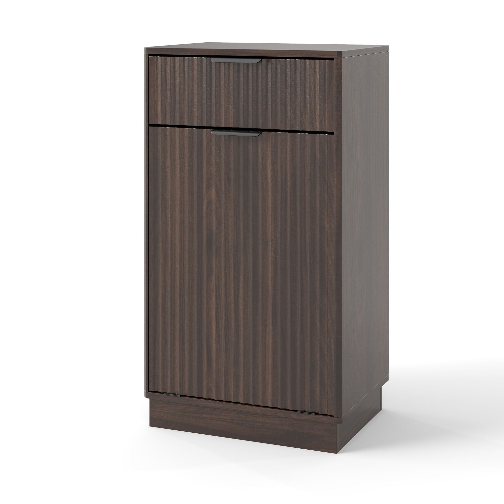Tilt Out Trash Can Cabinet With Wave Textured Drawer & Pull Out Bin
