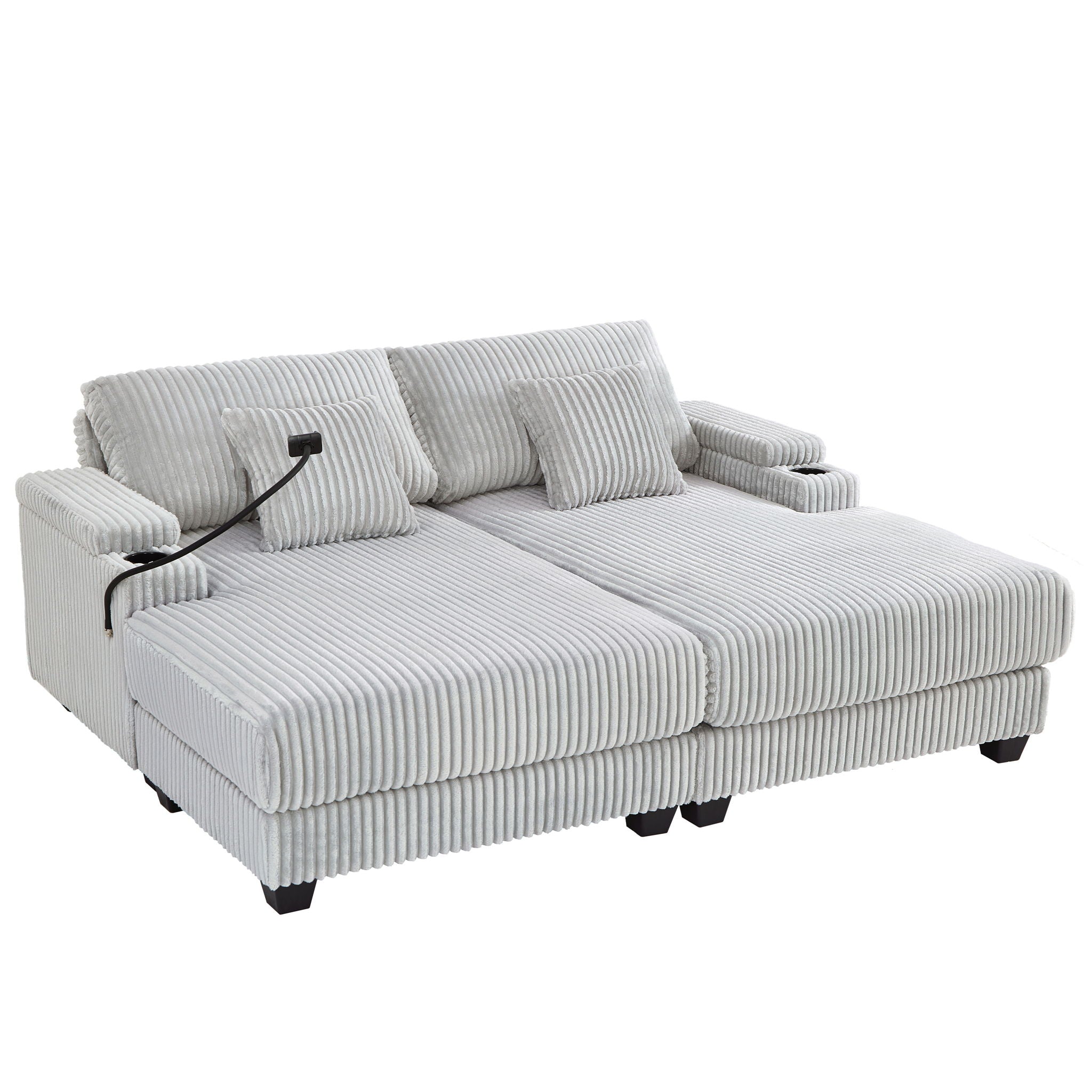 Modern Chaise Sofa With Adjustable Backrest, Cup Holders, Phone Holder & Storage Compartments For Living Room