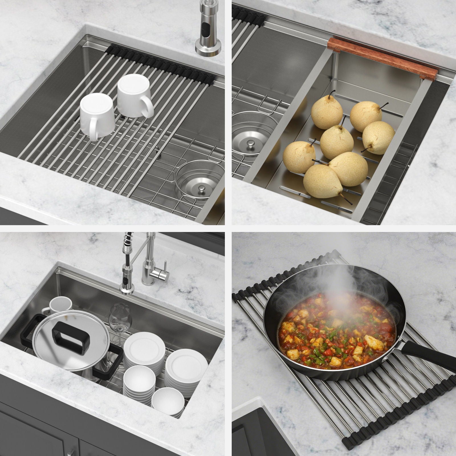 Undermount Workstation Kitchen Sink Stainless Steel Single Bowl